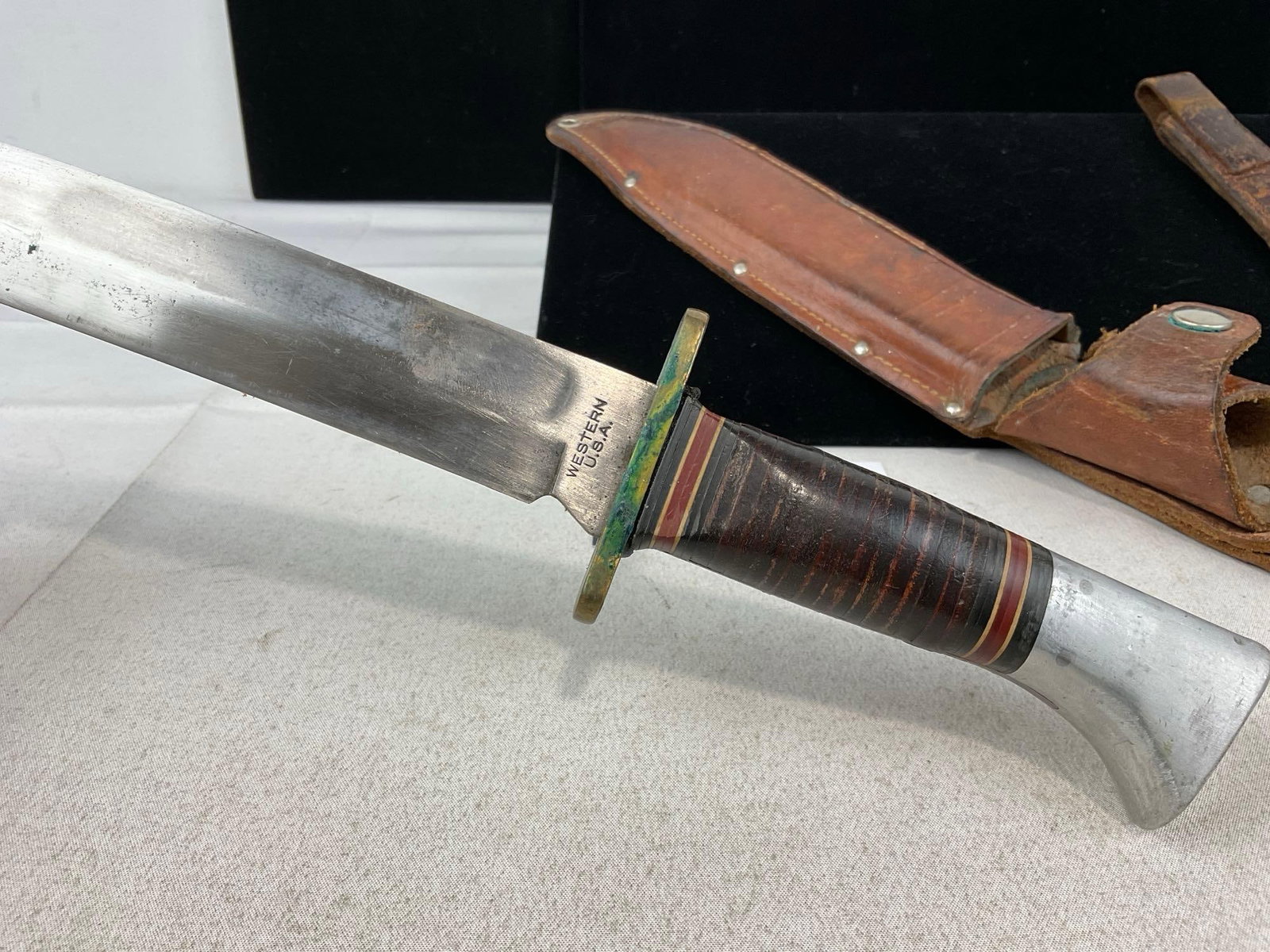 1950s Western Fixed Blade Knife L46-8, w/Sheath, & Leather Truncheon, some wear - 2