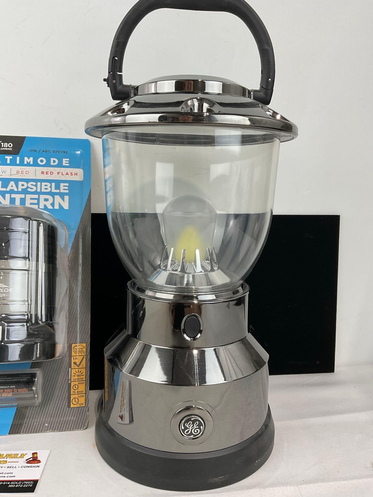 3 Pack of Cascade Mountain Tech Collapsible Lanterns, NIP, & GE Camp Lantern, tested & working - 2