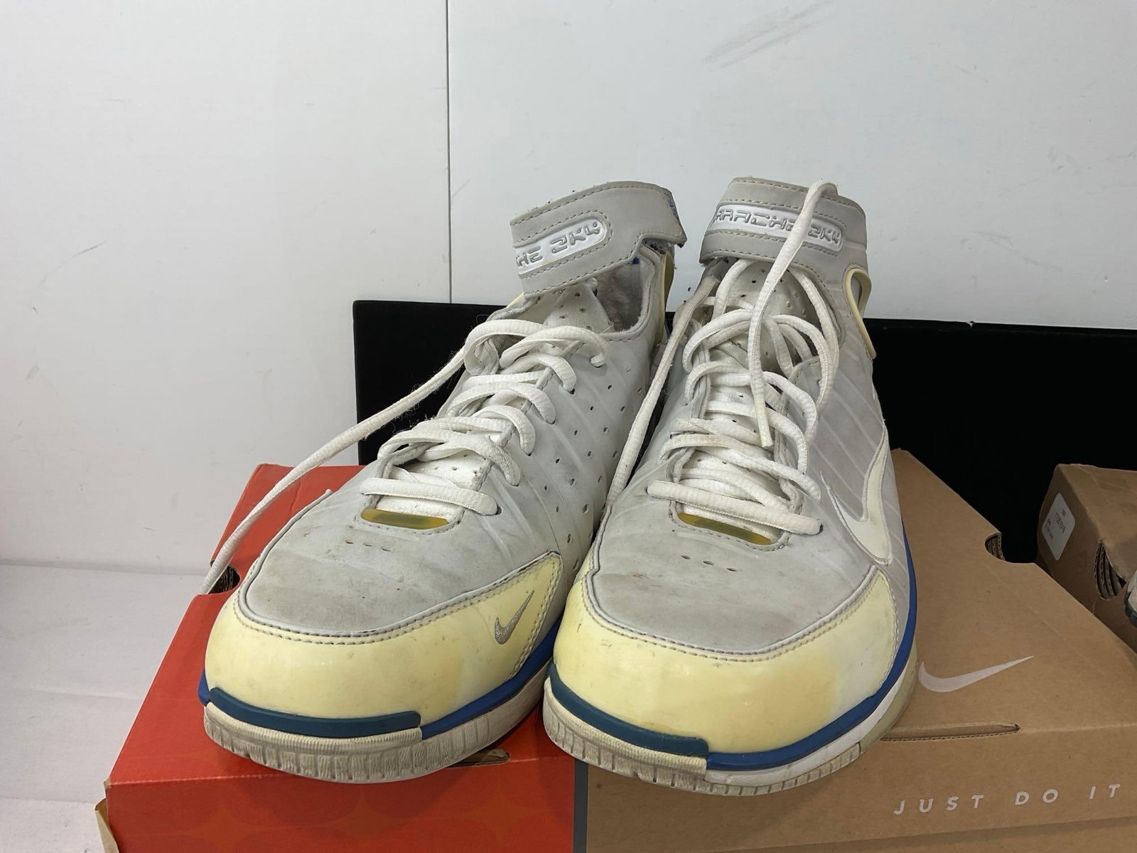 Vintage Shoes in box, Nike Air Zoom Huarache 2K4 Silver, & Air Max Wright Sneakers, Black/Atomic ... - 2