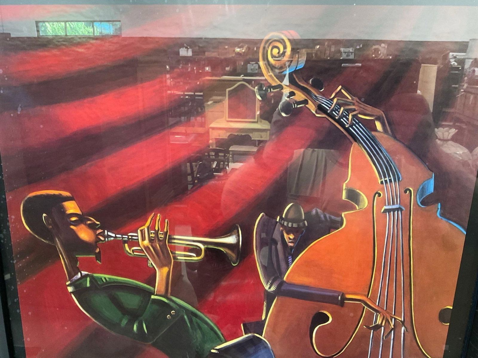 Framed Art Print titled Jazz Trio by Justin BUA, 38x26 inches, very colorful - 2