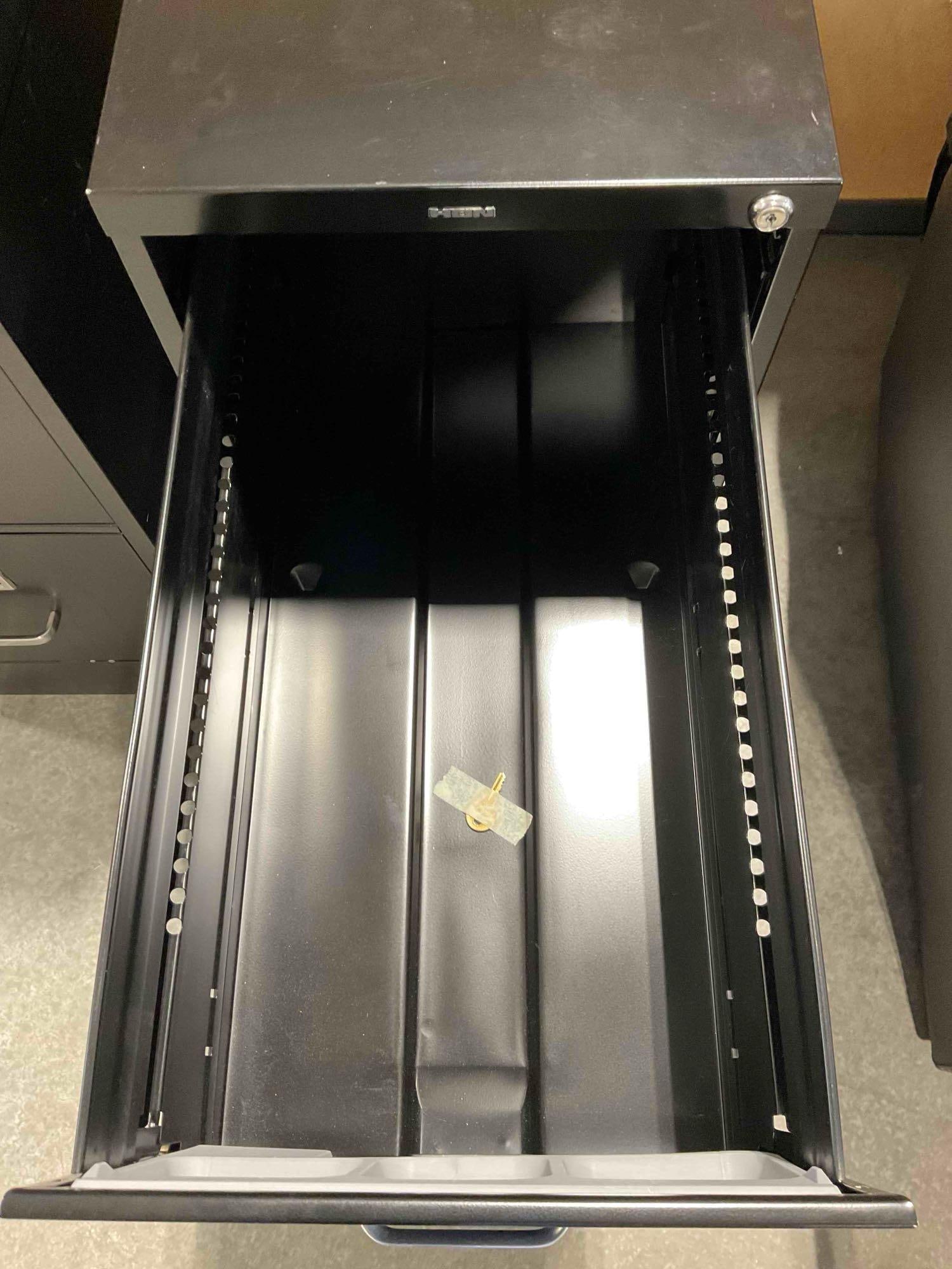 HON Black Metal 2-Drawer Filing Cabinet w/ Key. Fair Condition. Measures 15" x 25" x 29" - 4