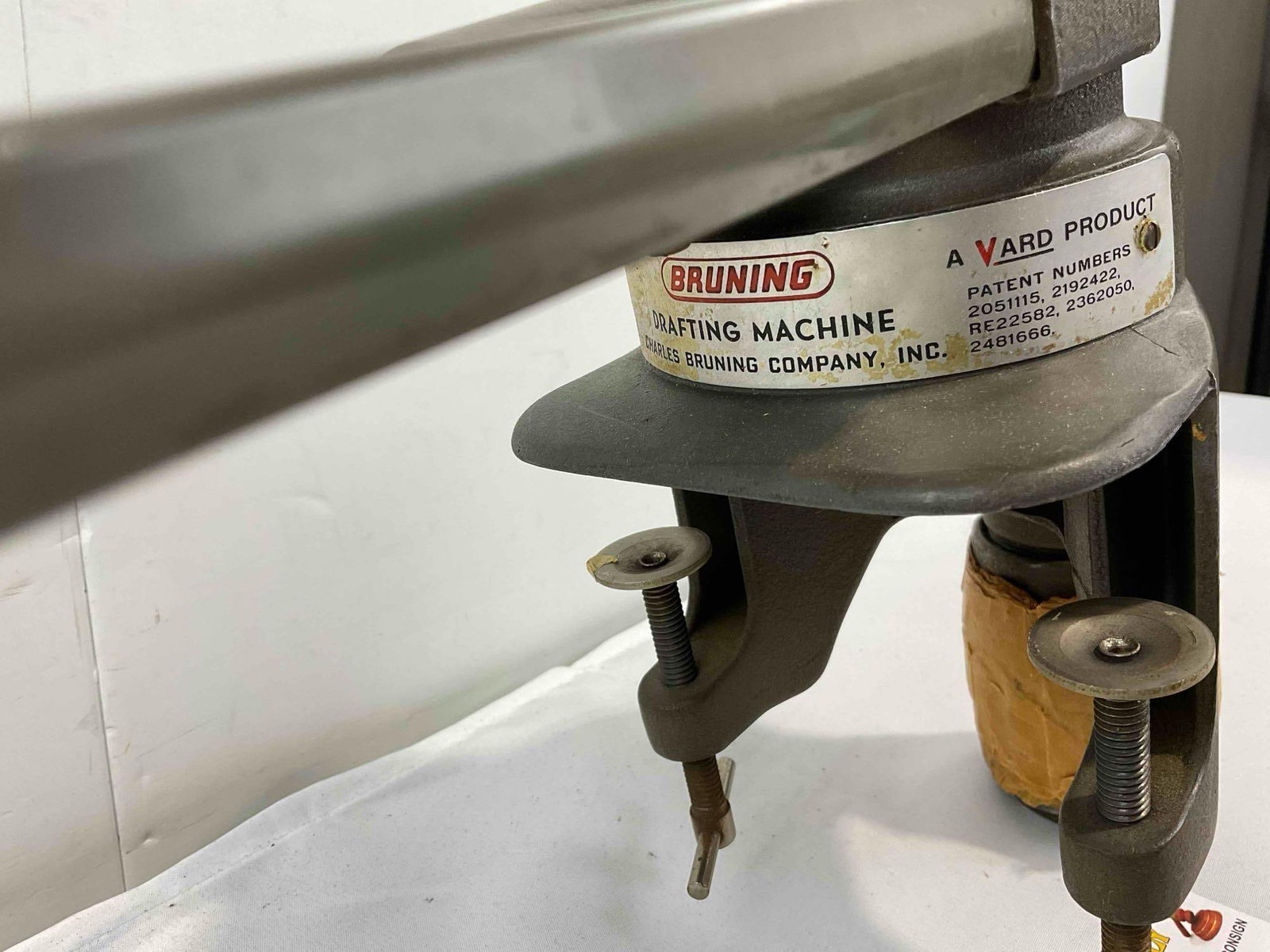 Vintage Bruning Drafting Machine Arm w/ Table Clamps. Fair Condition. See pics. - 2