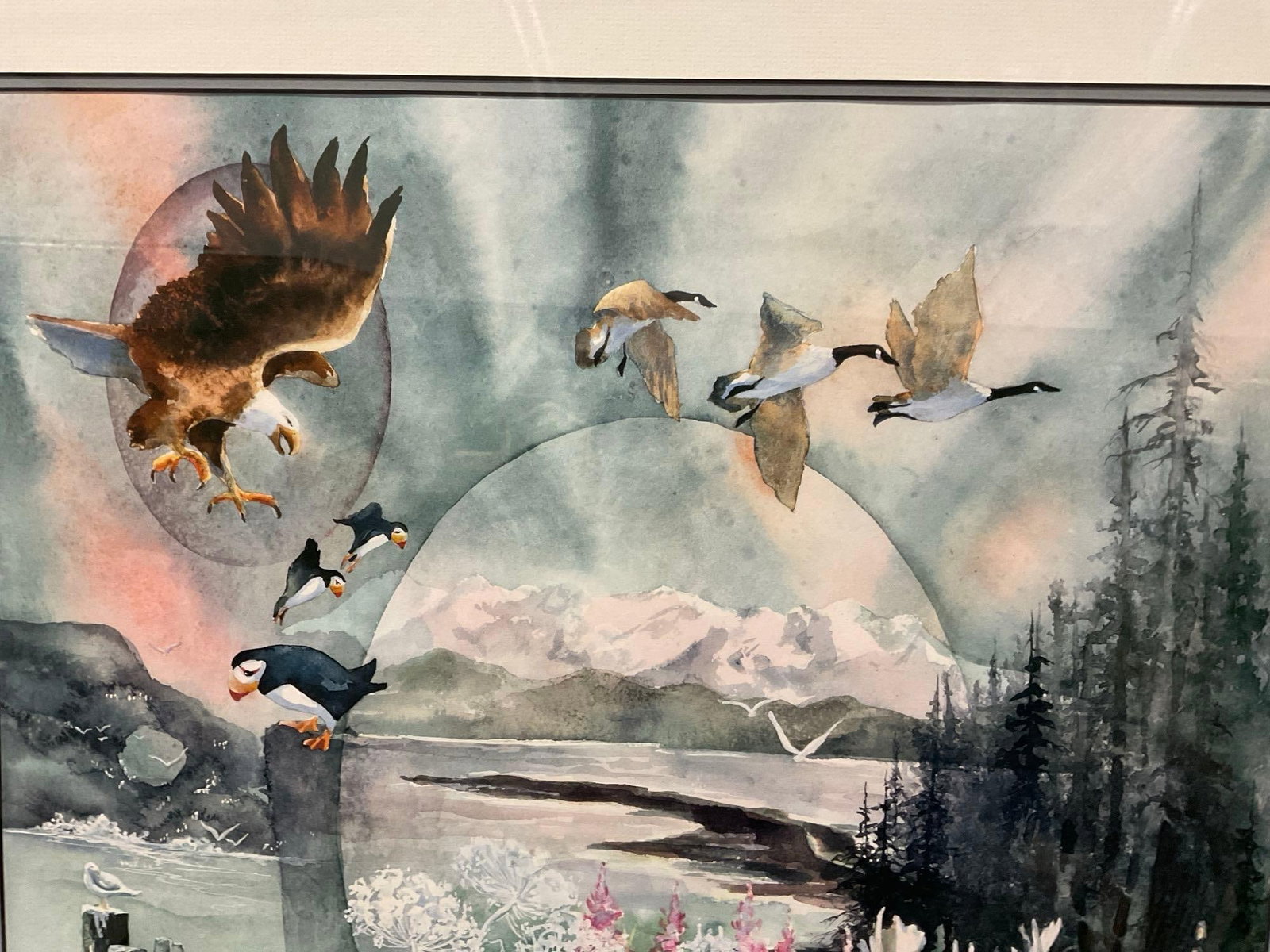 Framed Signed Watercolor , titled Homers Where The Heart Is, signed by artist Govertsen Greer - 2
