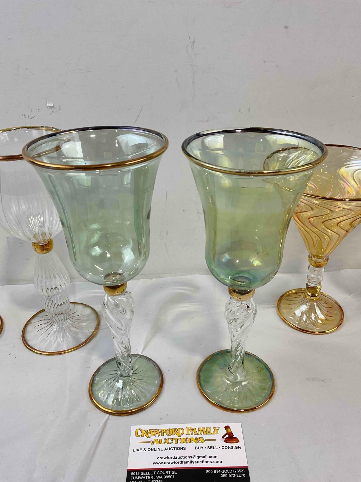 8 pcs Lovely Glass Drinking Goblet Wine Cups in 4 Styles, Green, Clear & Gold Colored. See pics. - 3