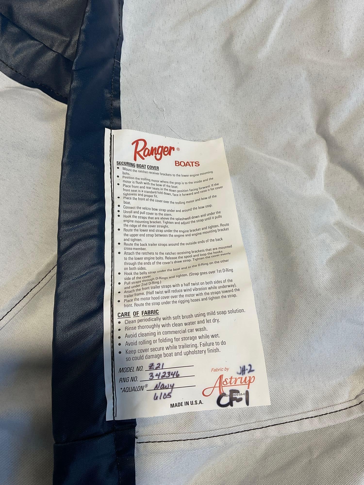 Massive Ranger Boat Cover model Z21, in Navy Blue, roughly 18 x 8 feet coverage, in carrying bag - 5