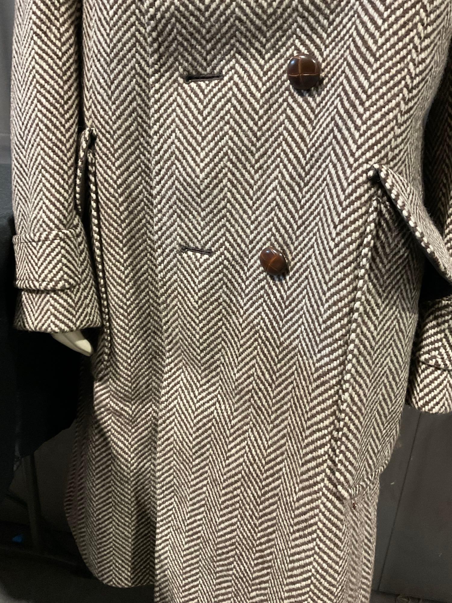 Mens Lodenfrey Herringbone Tweed Wool Coat, 45 inches long, 18.5 inches wide - 3