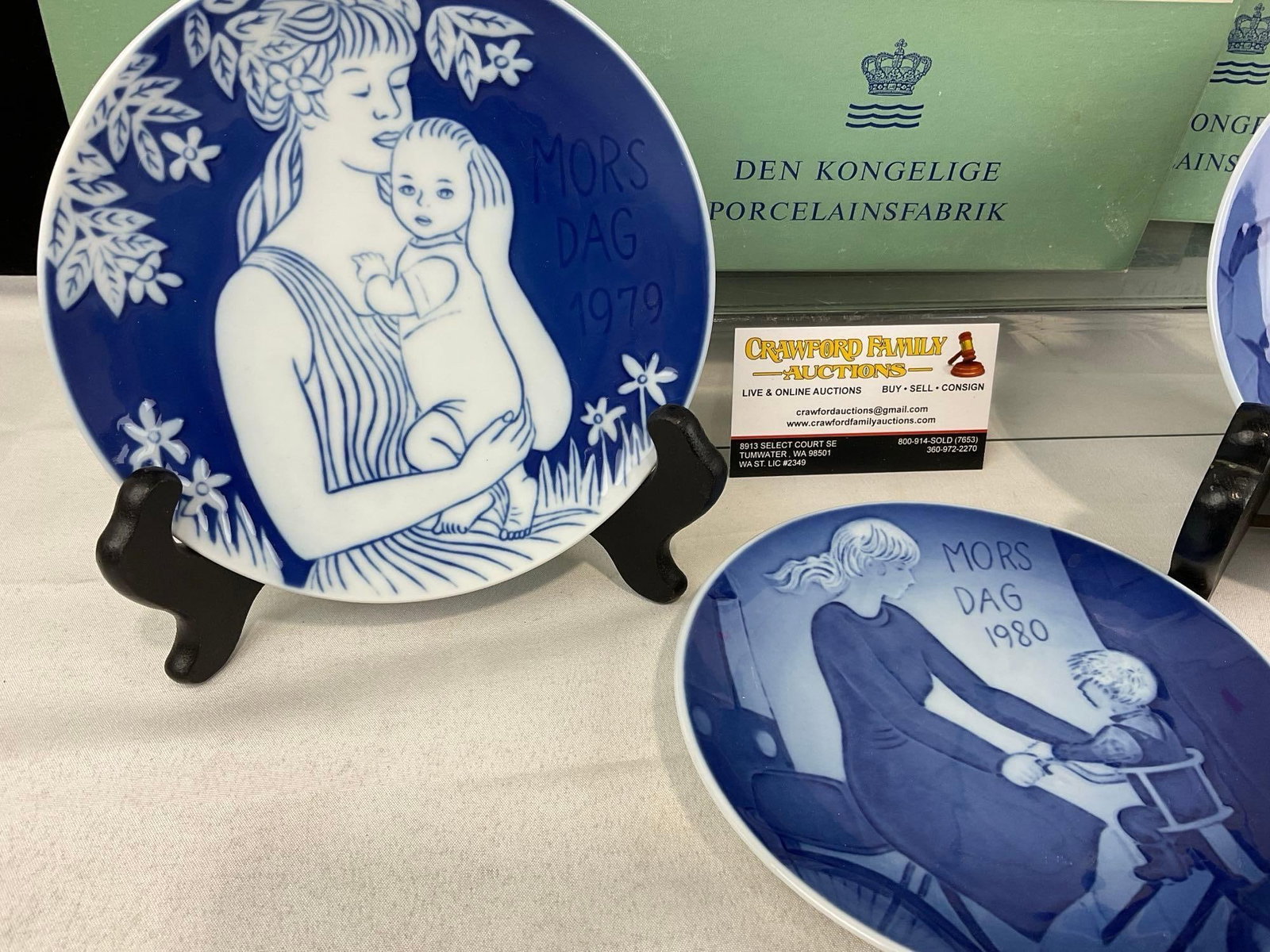 3 Blue & White Royal Copenhagen Mothers Day Porcelain Plates, 1979-1981 w/original boxes, - 2