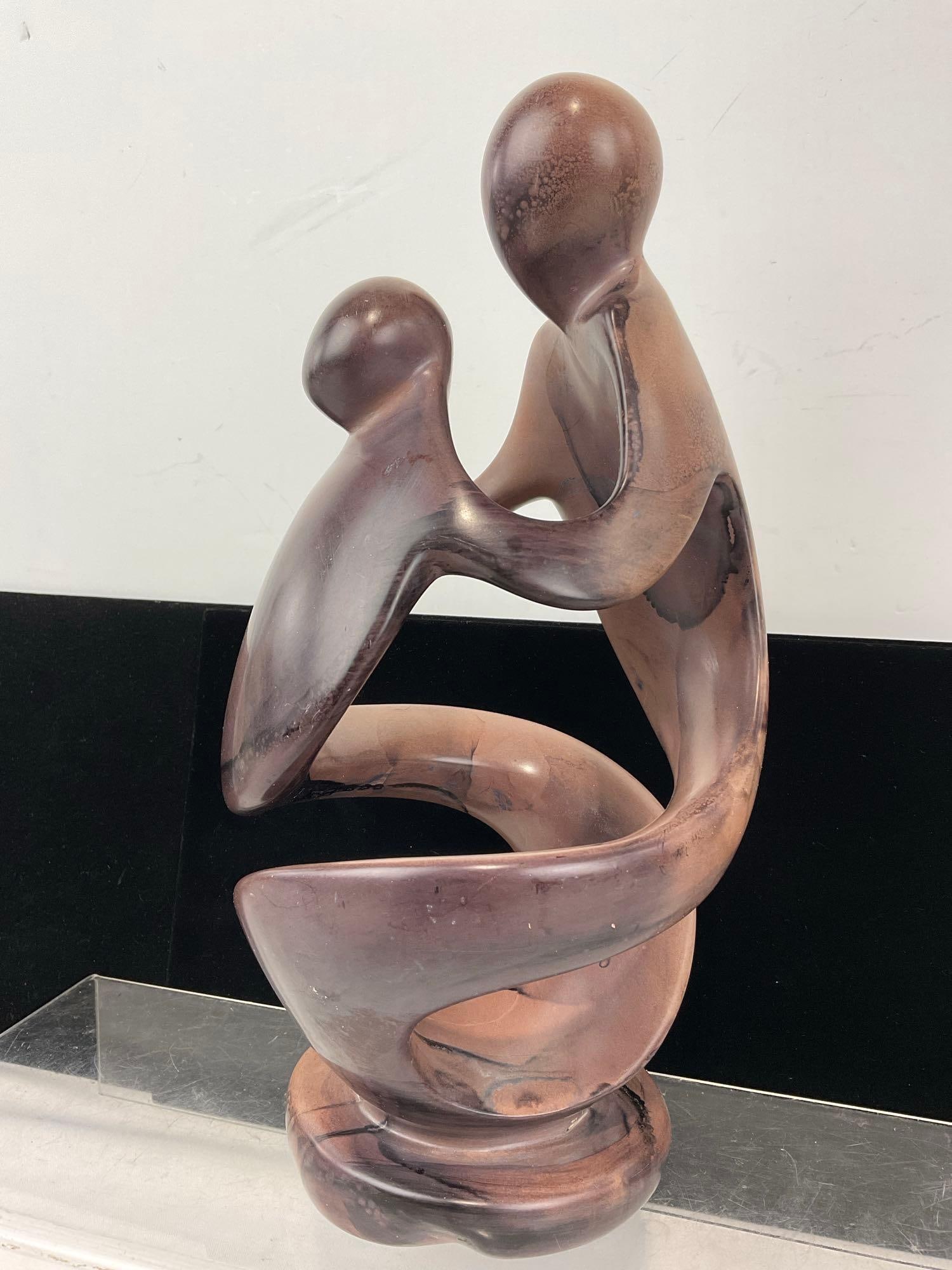 Carved Stone African Mother & Child Figure, Lovely coloring, 13h x 7w x 7d inches - 2