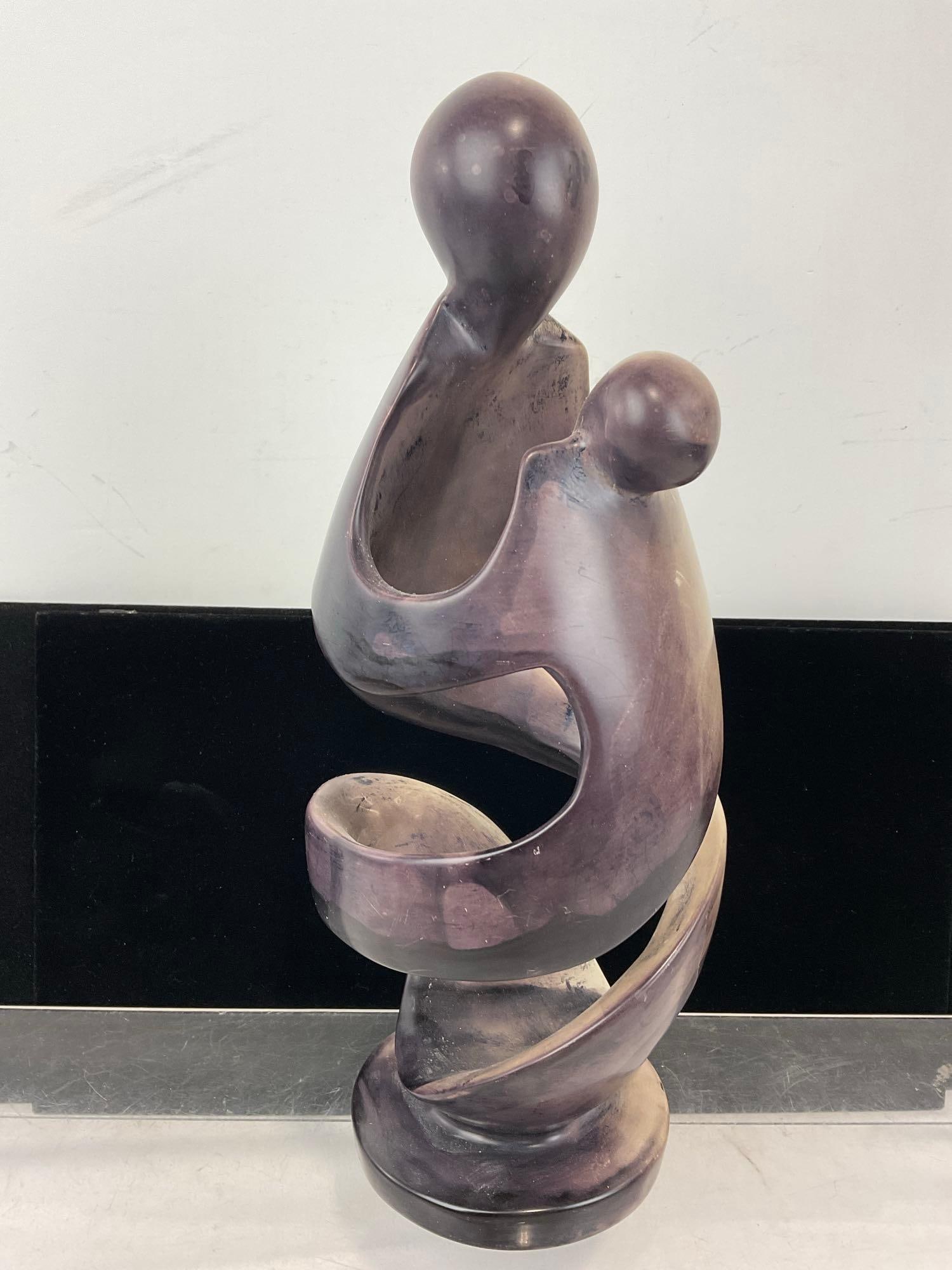Carved Stone African Mother & Child Figure, Lovely Light & Dark coloring, 14h x 7w x 7d inches - 2
