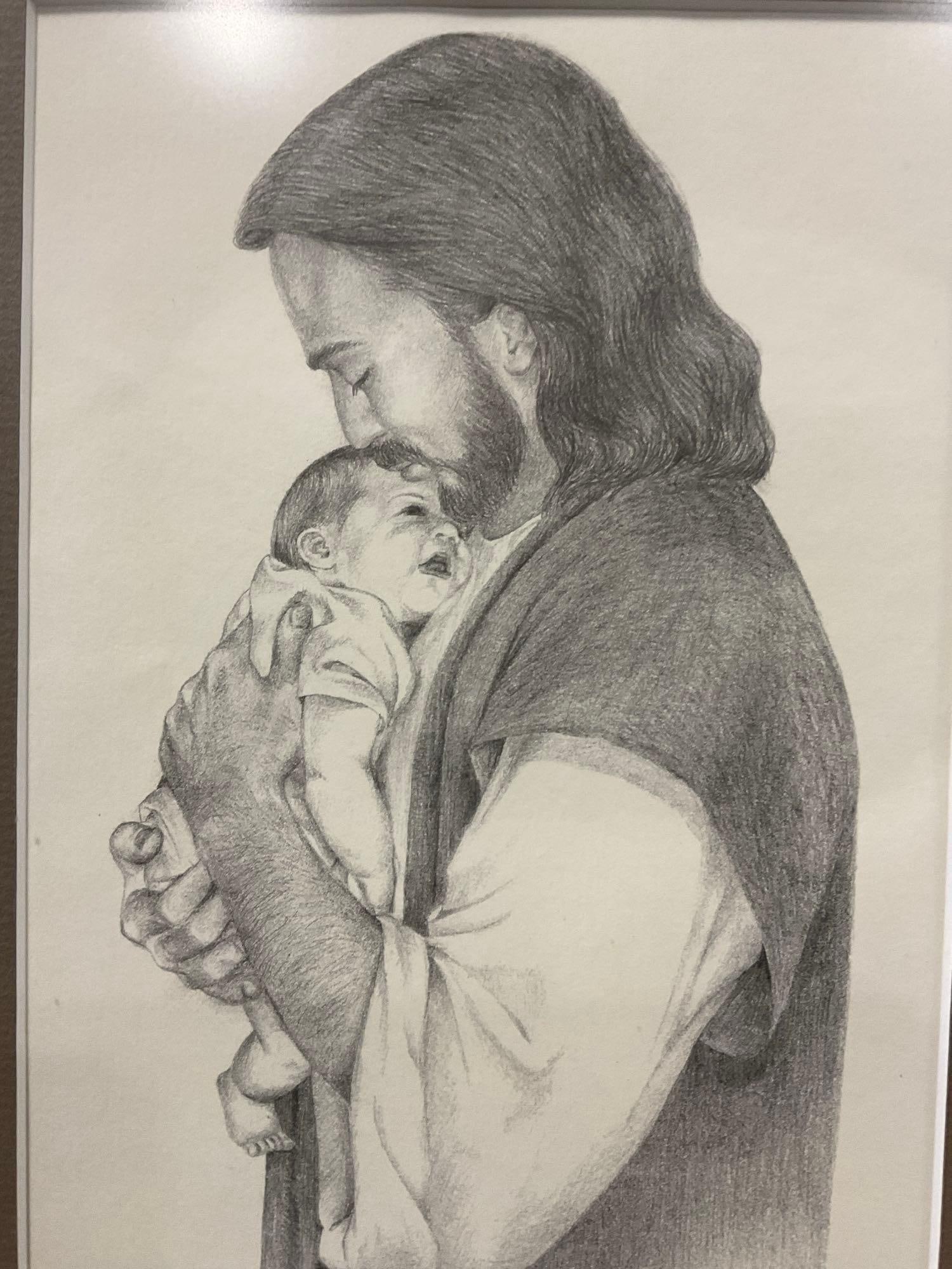 Framed Religious Print, Jesus & Child b yJean Keaton 1995, 15x13 inches - 4