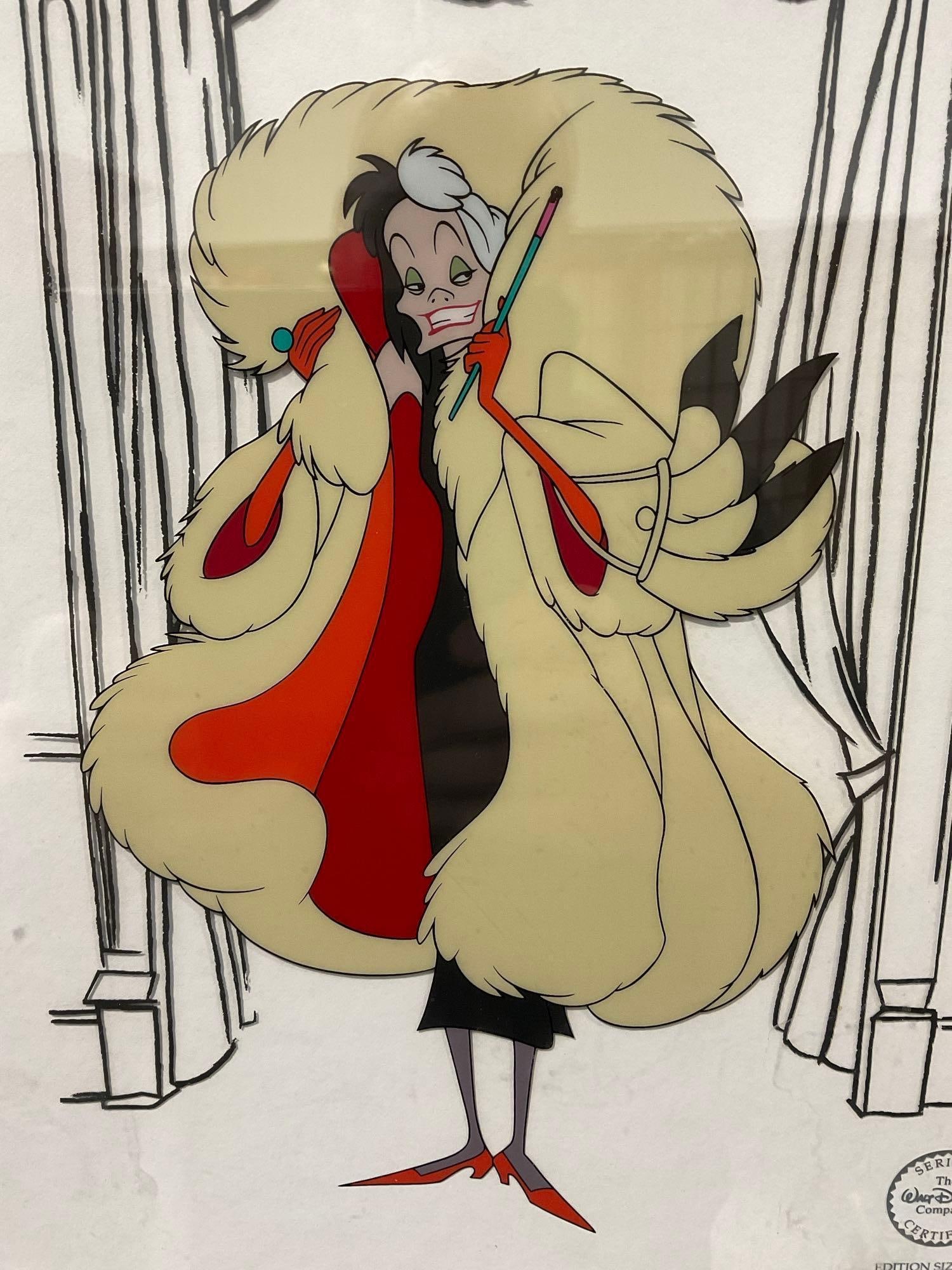 Framed Sericel LE 5000, Disneys 101 Dalmatians, titled Hello, Dahling!, Cruella DeVil, 22x19 inches - 2