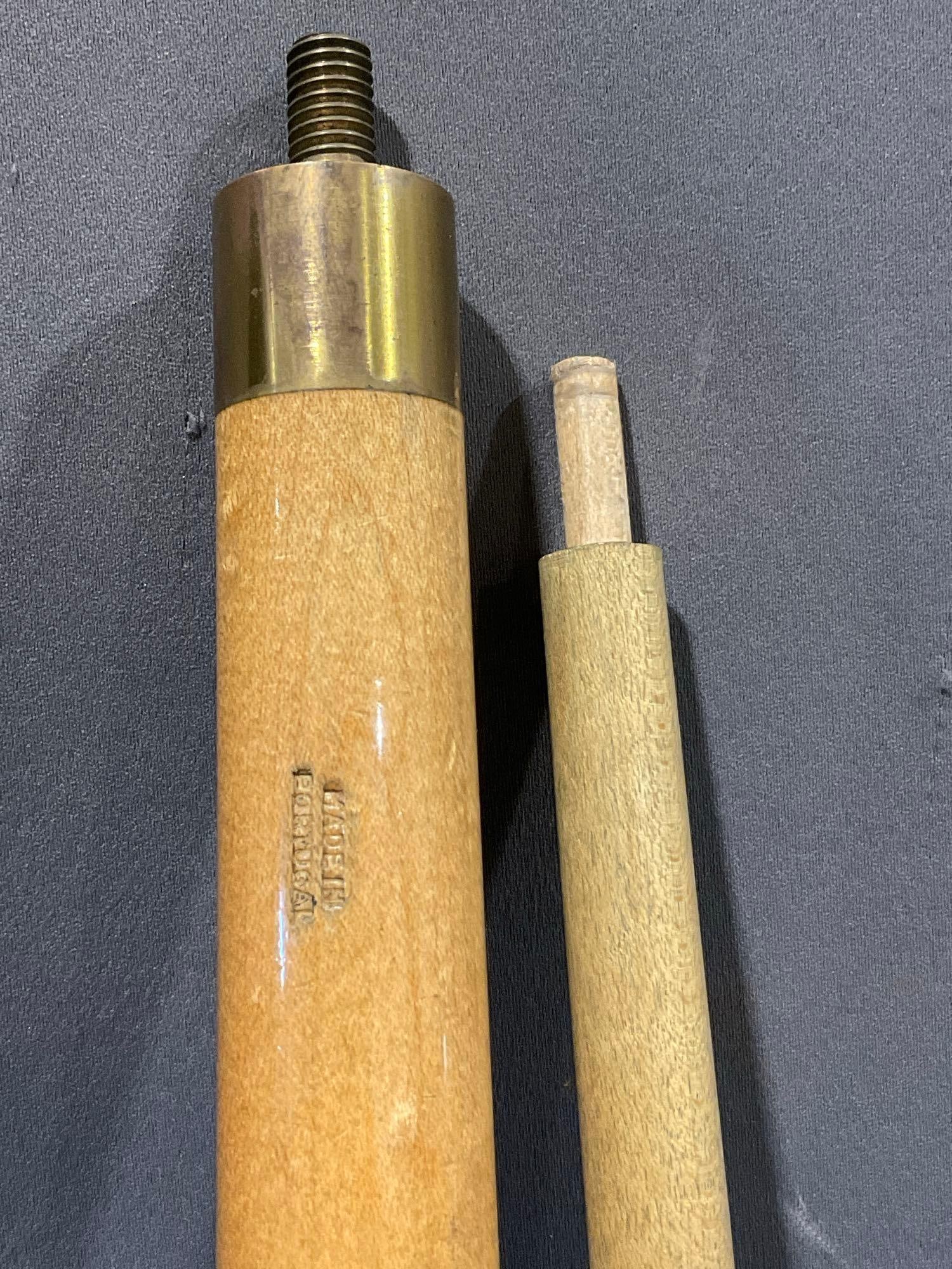 Vintage Sampaio 2-Piece Pool Stick Cue, made in Portugal, Carved w/inlaid MOP, w/case - 2