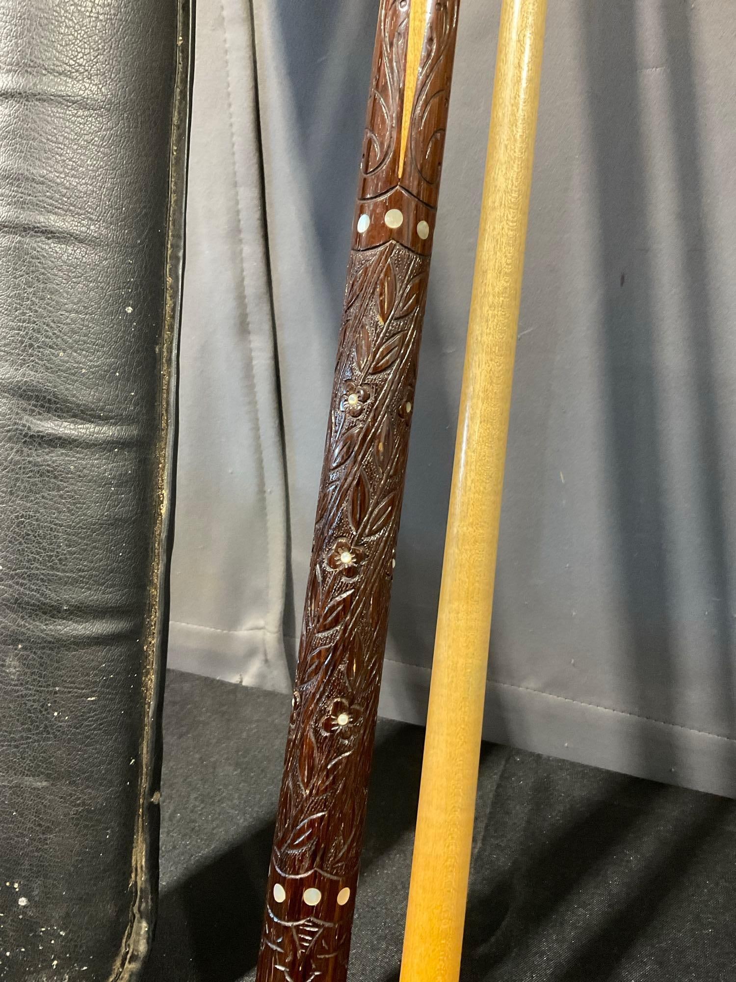 Vintage Sampaio 2-Piece Pool Stick Cue, made in Portugal, Carved w/inlaid MOP, w/case - 3