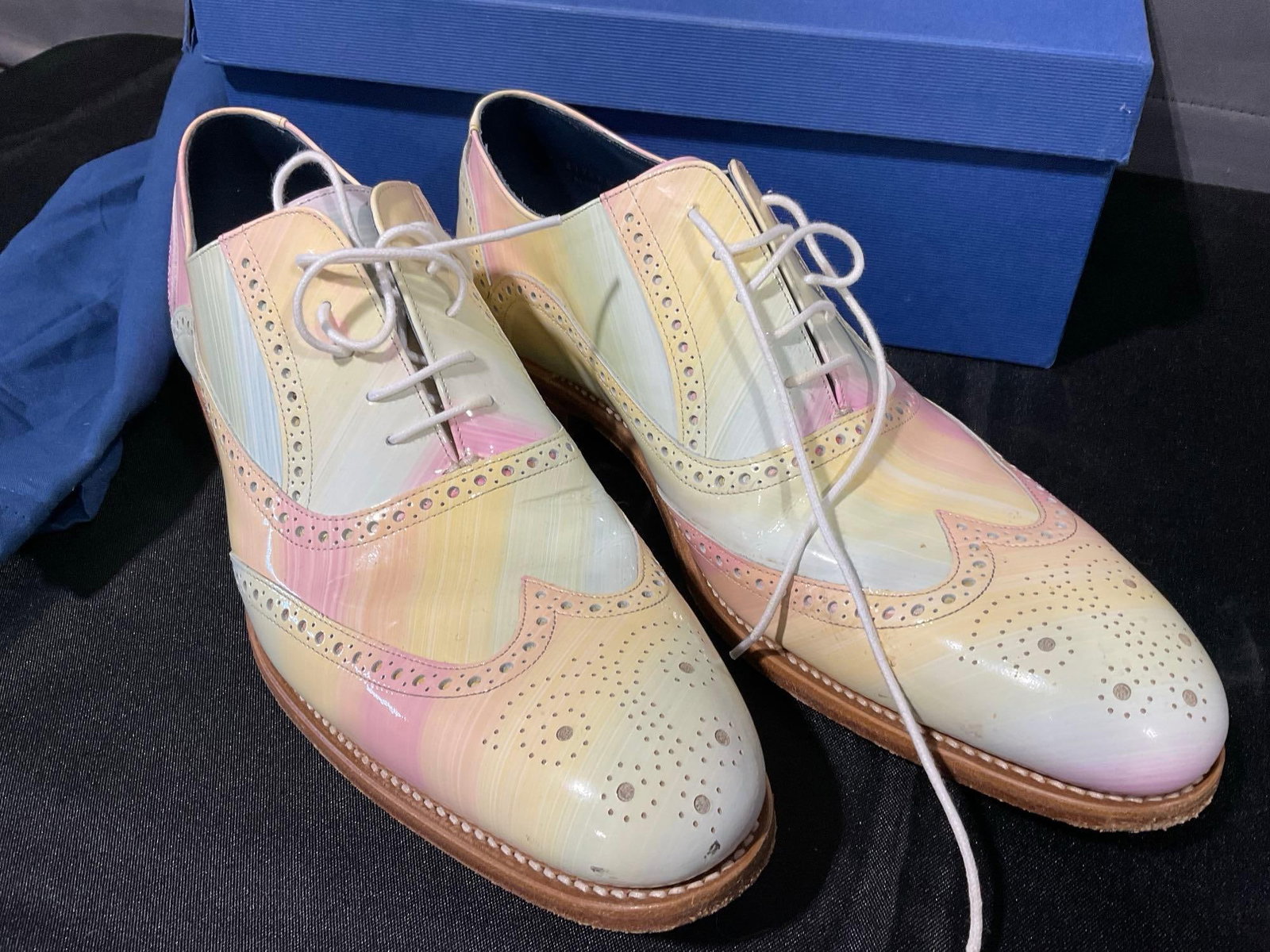 Barker England Pair of Shoes, Valiant Rainbow Patent Handpainted, Rainbow color, Mens size 8.5 - 2