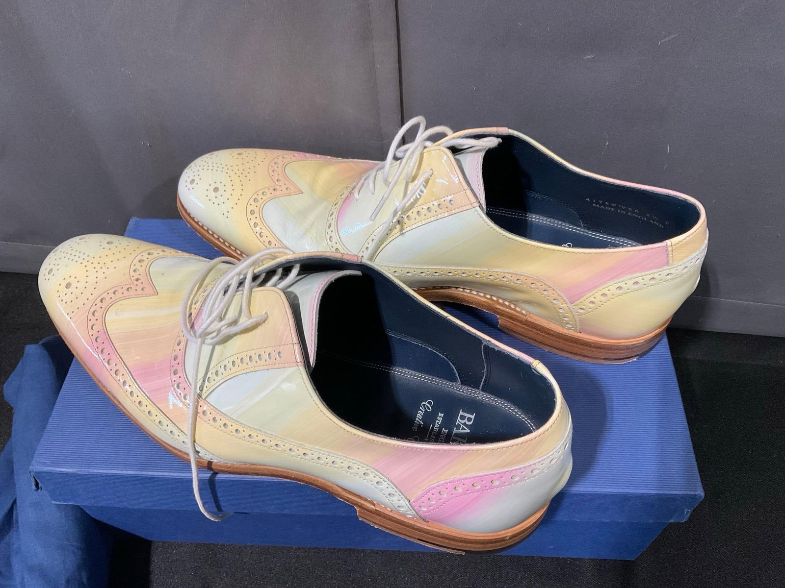 Barker England Pair of Shoes, Valiant Rainbow Patent Handpainted, Rainbow color, Mens size 8.5 - 4
