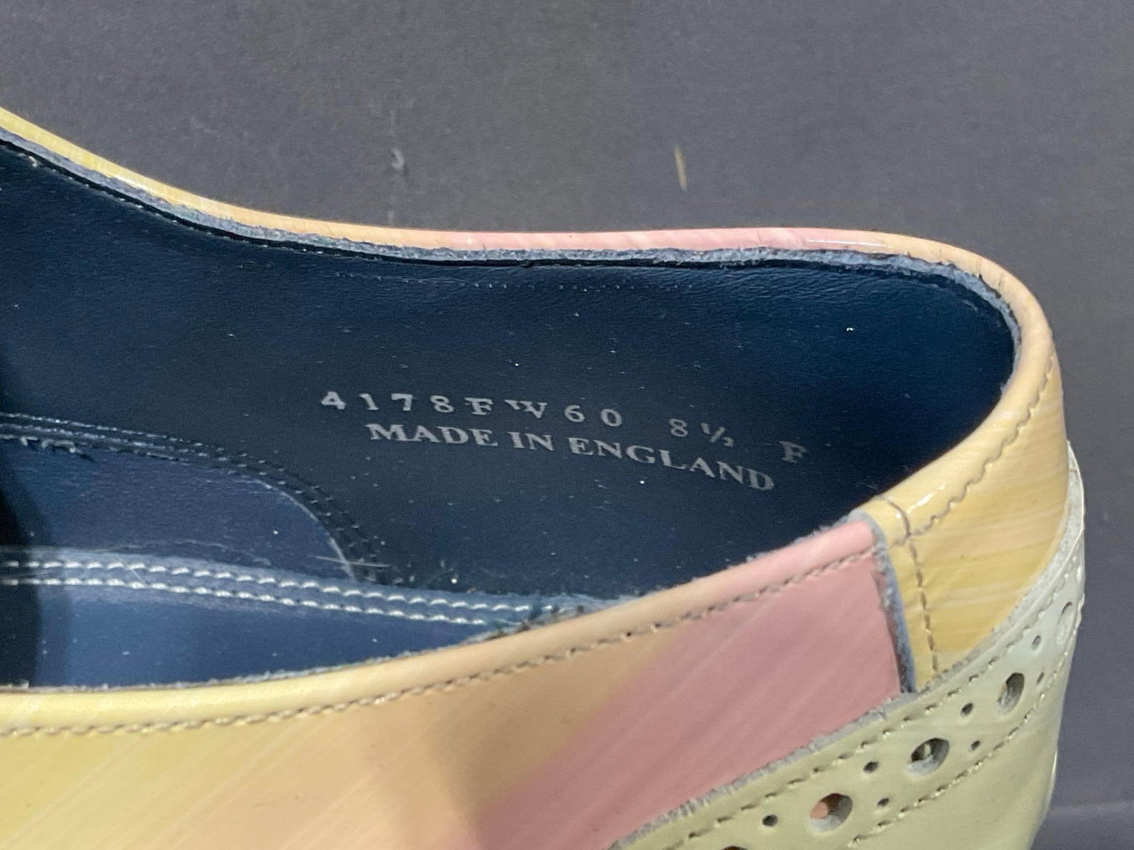Barker England Pair of Shoes, Valiant Rainbow Patent Handpainted, Rainbow color, Mens size 8.5 - 5