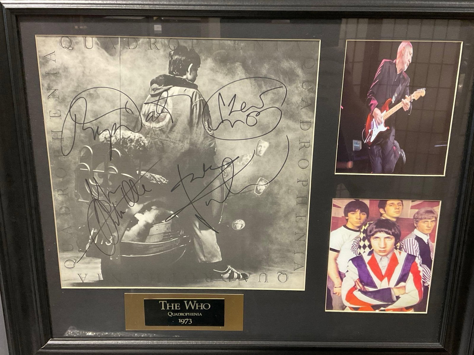 Framed & Signed by 4 members of The Who, Quadrophenia 1973 Album w/COA: This from the collection of the late owner of a Collection Store. COA shows, it was signed in person by Roger Daltrey, Peter Townshend, John Entwistle, & Keith Moon. Appears to be in good shape.