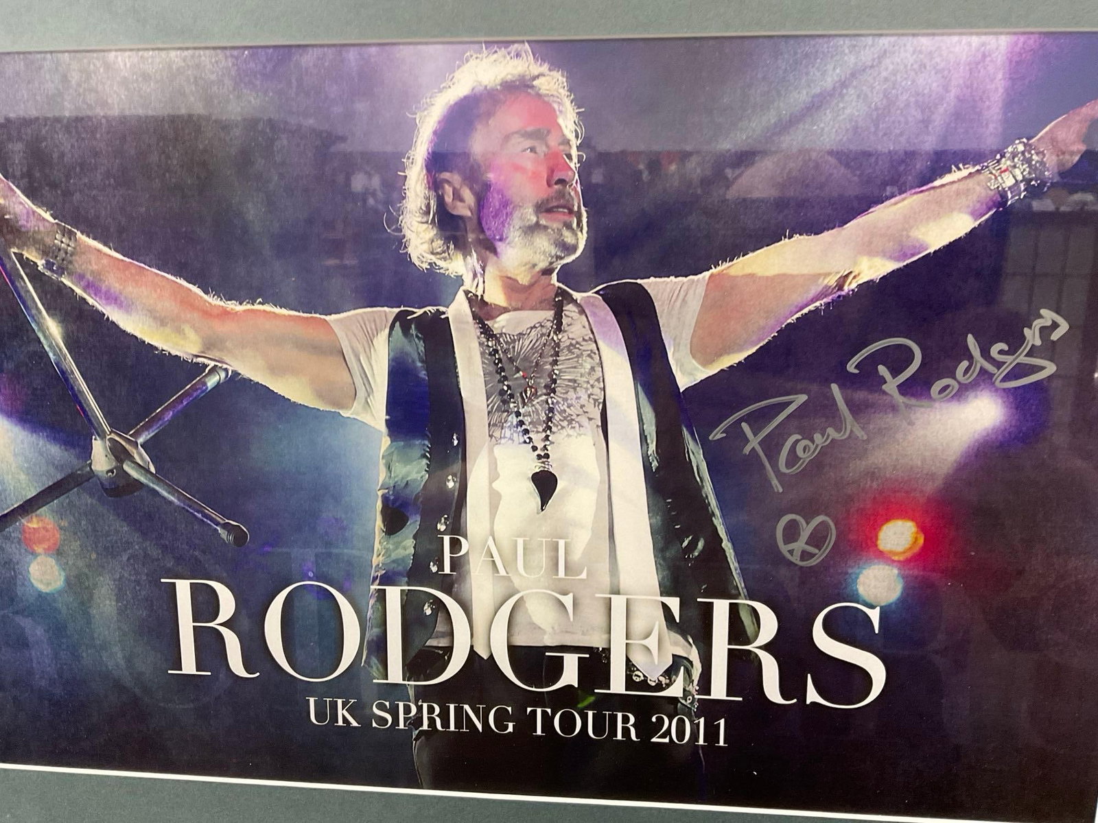 Framed Signed Paul Rodgers UK Spring Tour 2011, w/Tickets, VIP badge, signed & initialed tag, 22x23 - 2