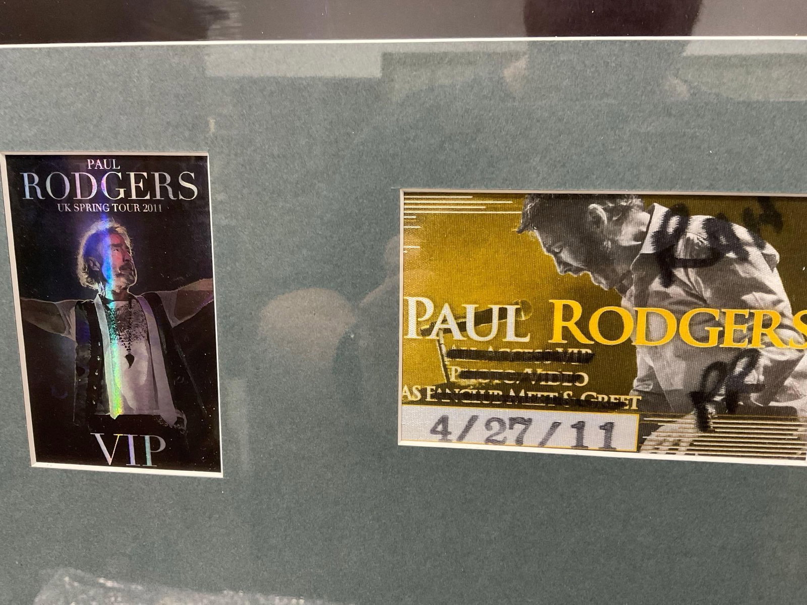 Framed Signed Paul Rodgers UK Spring Tour 2011, w/Tickets, VIP badge, signed & initialed tag, 22x23 - 4