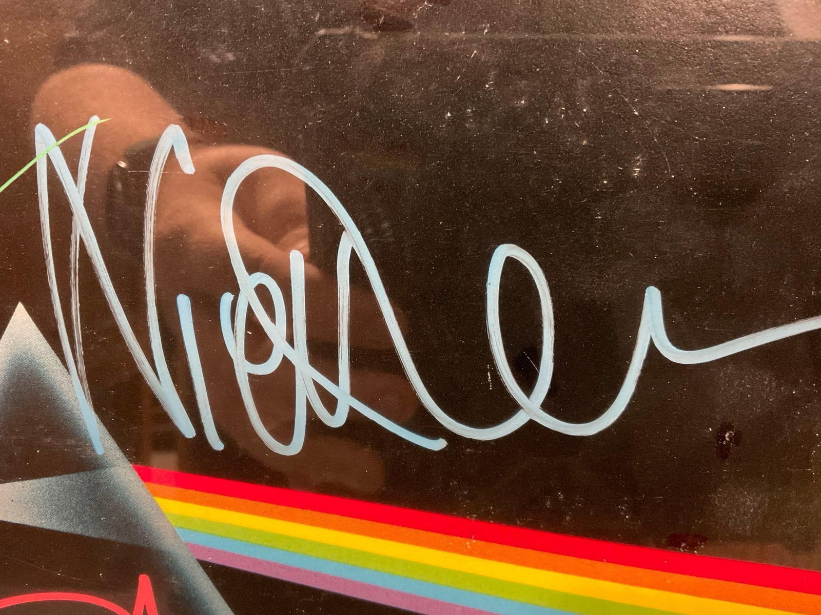 Framed Signed Pink Floyd Dark Side of the Moon Record w/COA, signed by 4 band members, 21x25 inches - 5