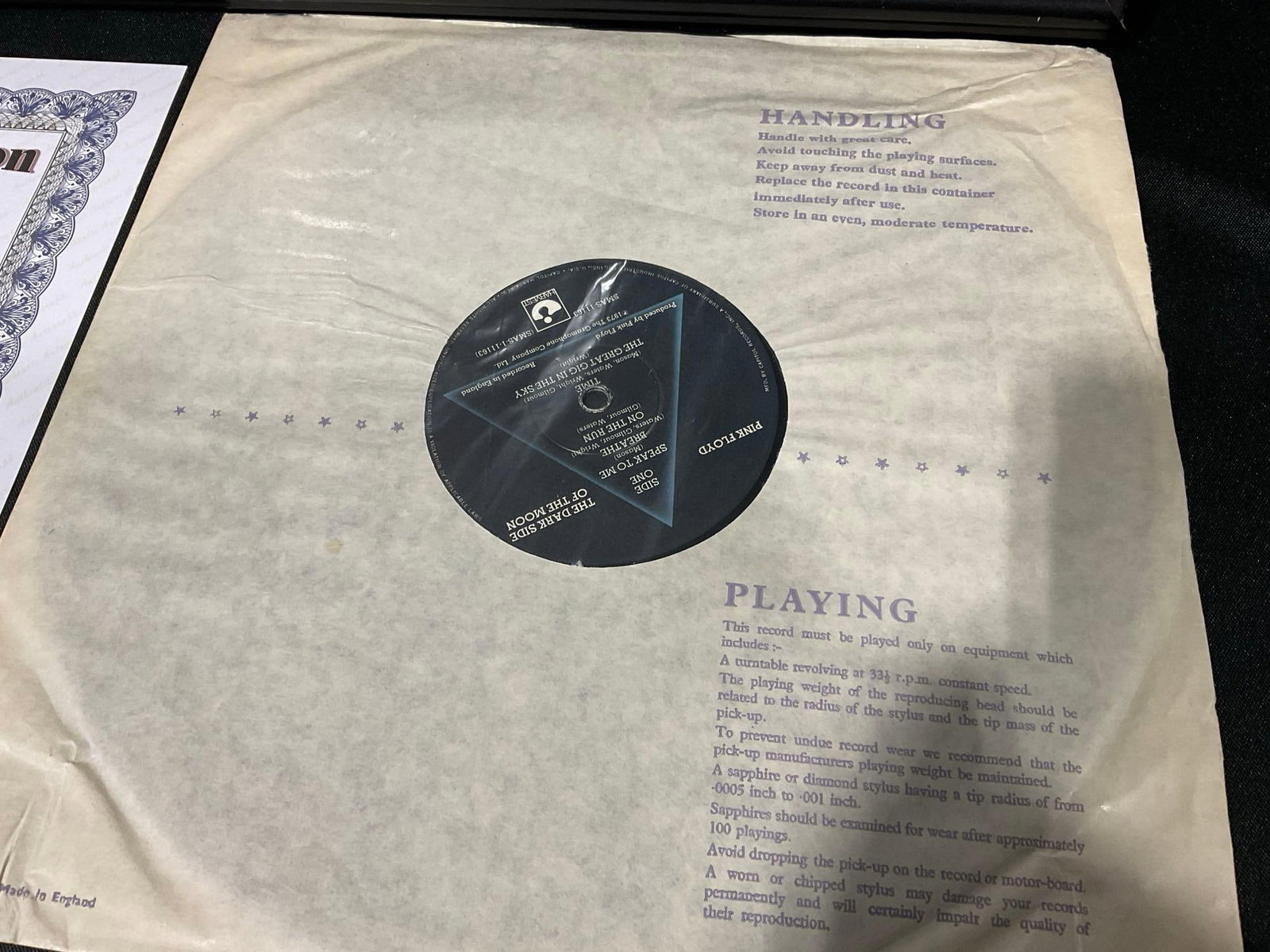 Framed Signed Pink Floyd Dark Side of the Moon Record w/COA, signed by 4 band members, 21x25 inches - 9