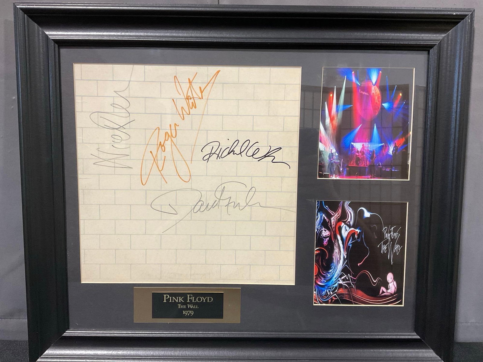 Framed Signed Pink Floyd The Wall, 1979 Record, signed by 4 band members, 21x25 inches - 2