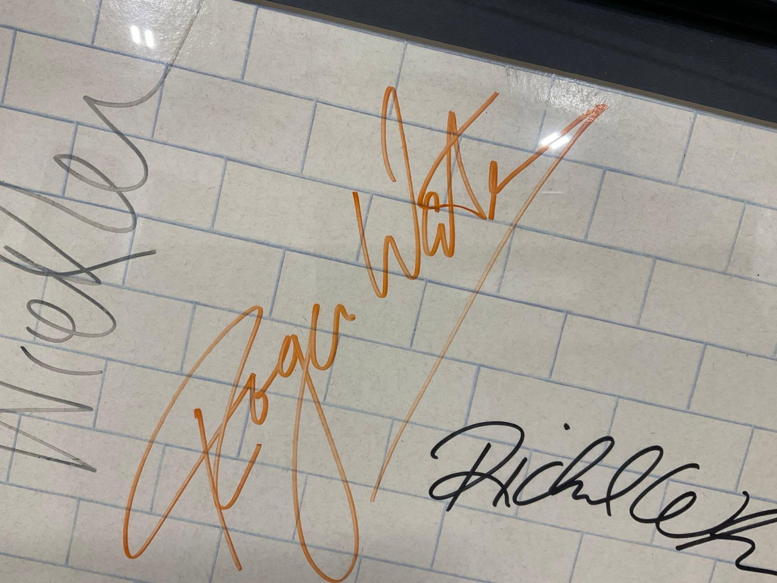 Framed Signed Pink Floyd The Wall, 1979 Record, signed by 4 band members, 21x25 inches - 8