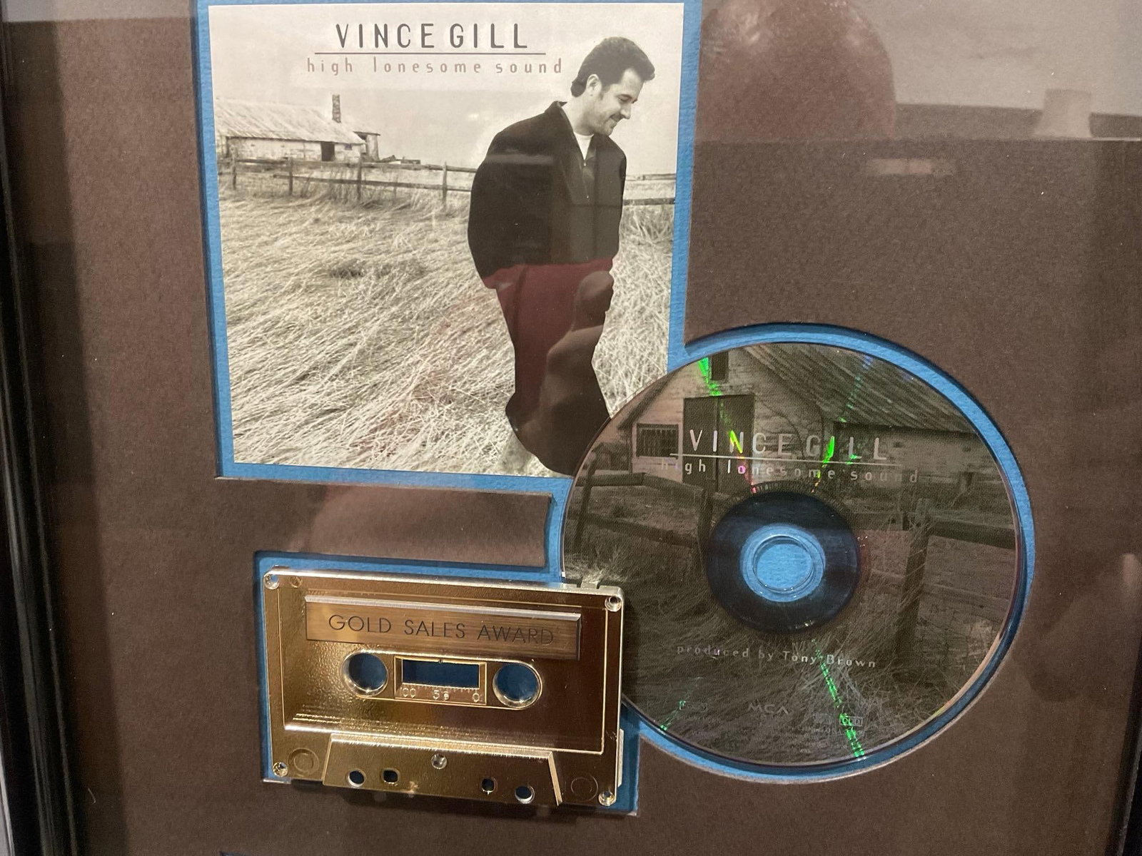 Framed Shadowbox, Vince Gill RIAA High Lonesome Sound, MCA Records Gold Sales Award, 18x14 inches - 2