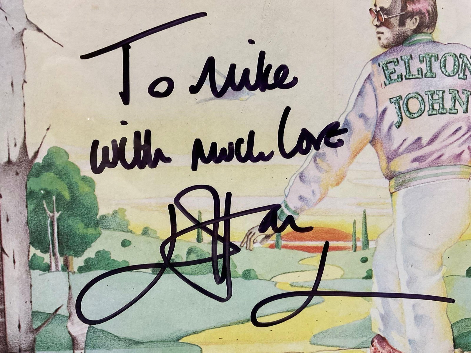 Framed Signed Elton John Goodbye Yellow Brick Road Album, 14h x 14w x 3d inches - 3