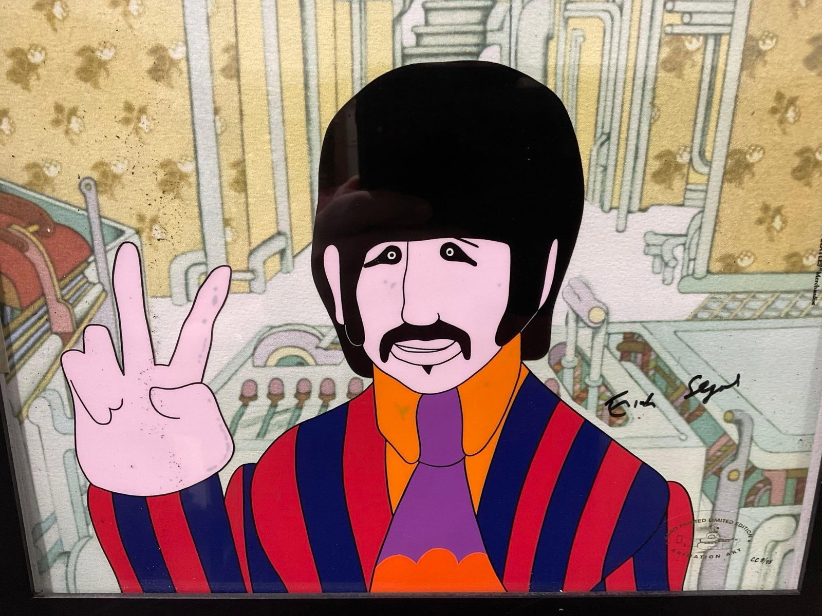 Framed LE Signed by Erich Segal & #d CC 9/75, Ringo Starr, A Yellow Submarine Animation Cel, 16x19 - 2