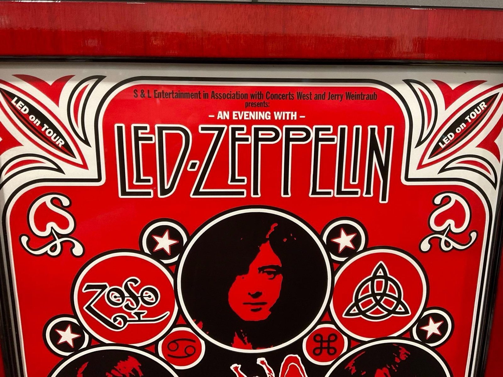 Framed Luca Malago Repro Poster, An Evening with Led Zeppelin 1977, Red & Black, 22x16 inches - 2