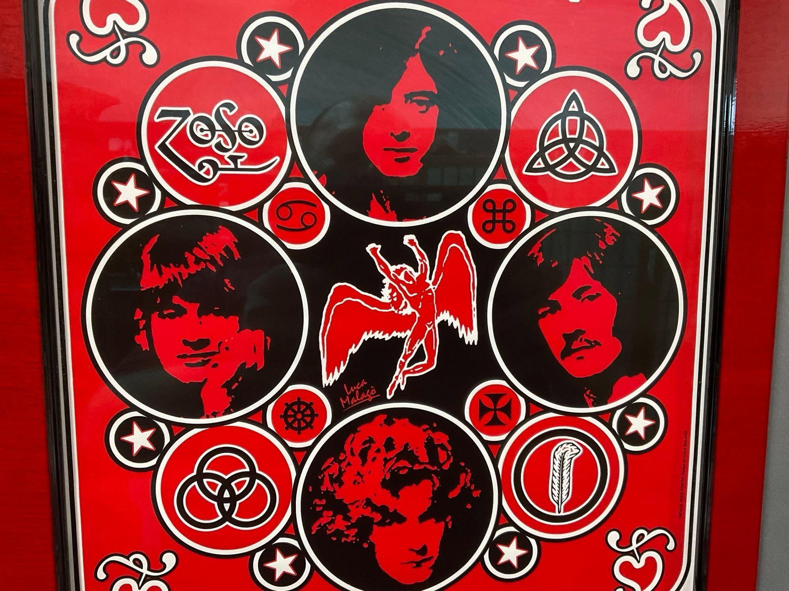 Framed Luca Malago Repro Poster, An Evening with Led Zeppelin 1977, Red & Black, 22x16 inches - 3