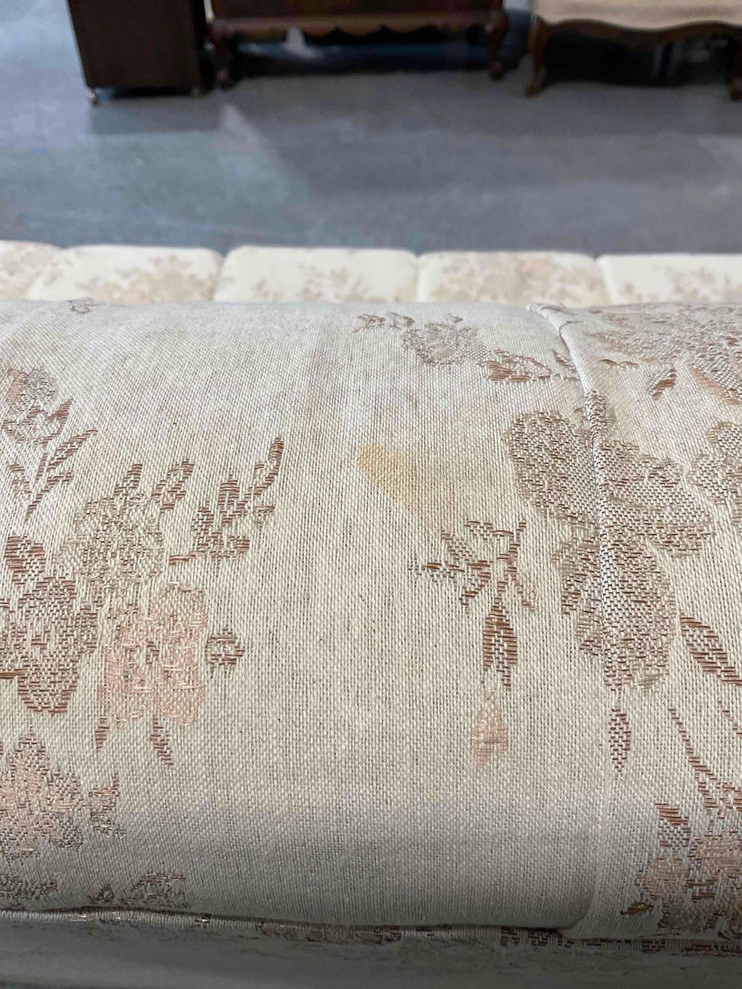 Vintage French Provincial Style Tufted Three Seat Sofa Couch w/ Ivory Floral Upholstery. See pics. - 5