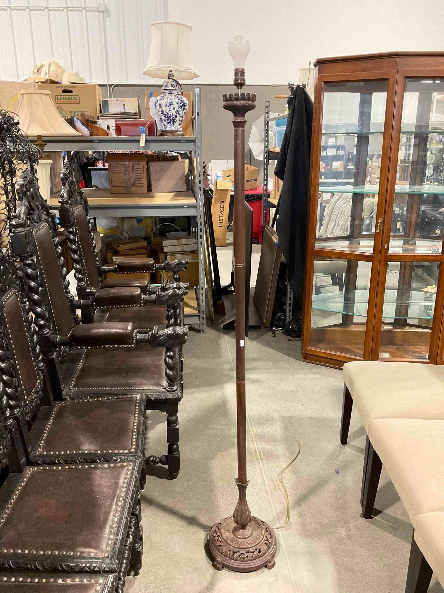 Vintage Metal Floor Lamp Stand w/ Floral Design & Nice Details. Untestable, As Is. See pics. - 2