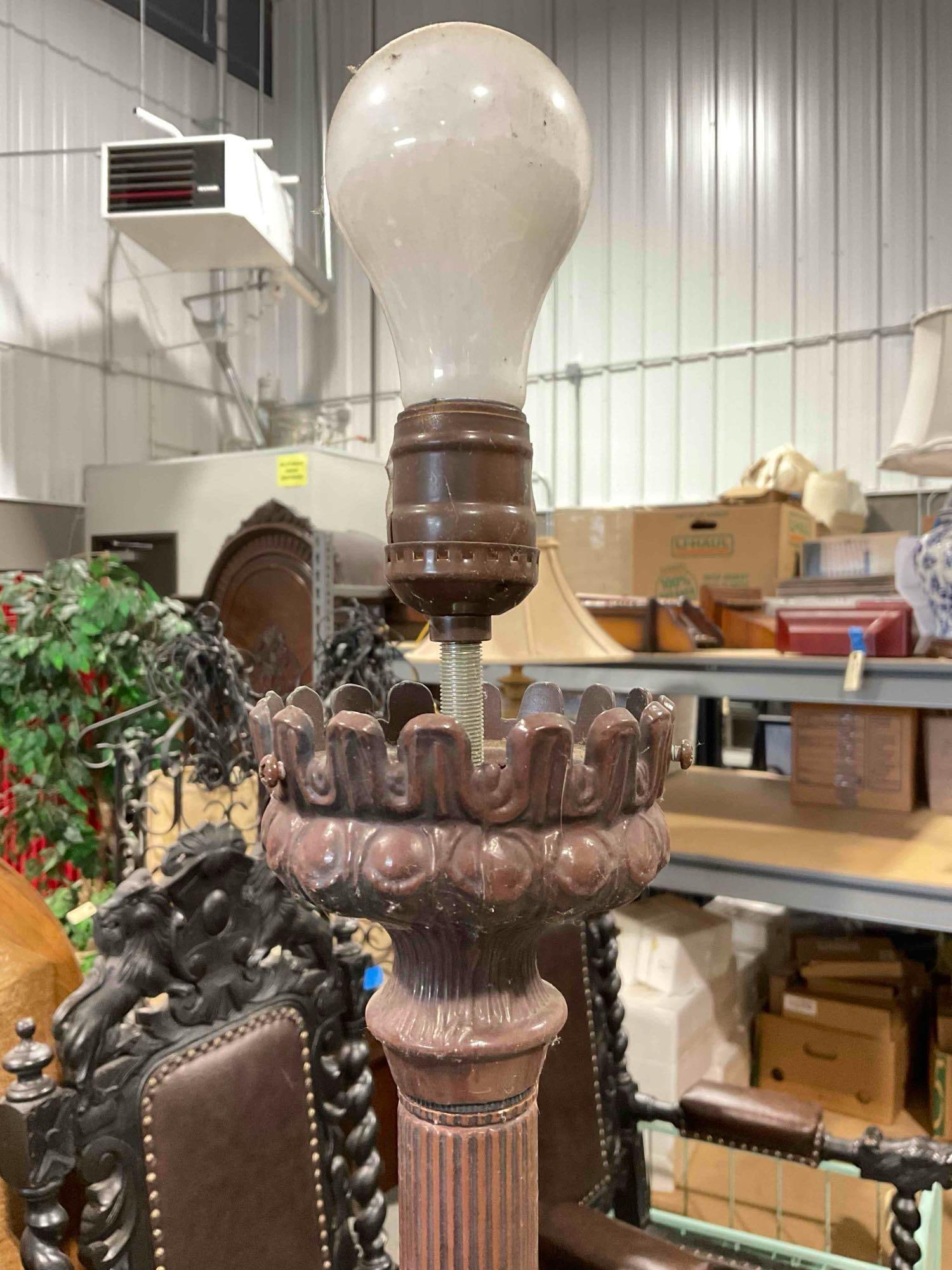 Vintage Metal Floor Lamp Stand w/ Floral Design & Nice Details. Untestable, As Is. See pics. - 3
