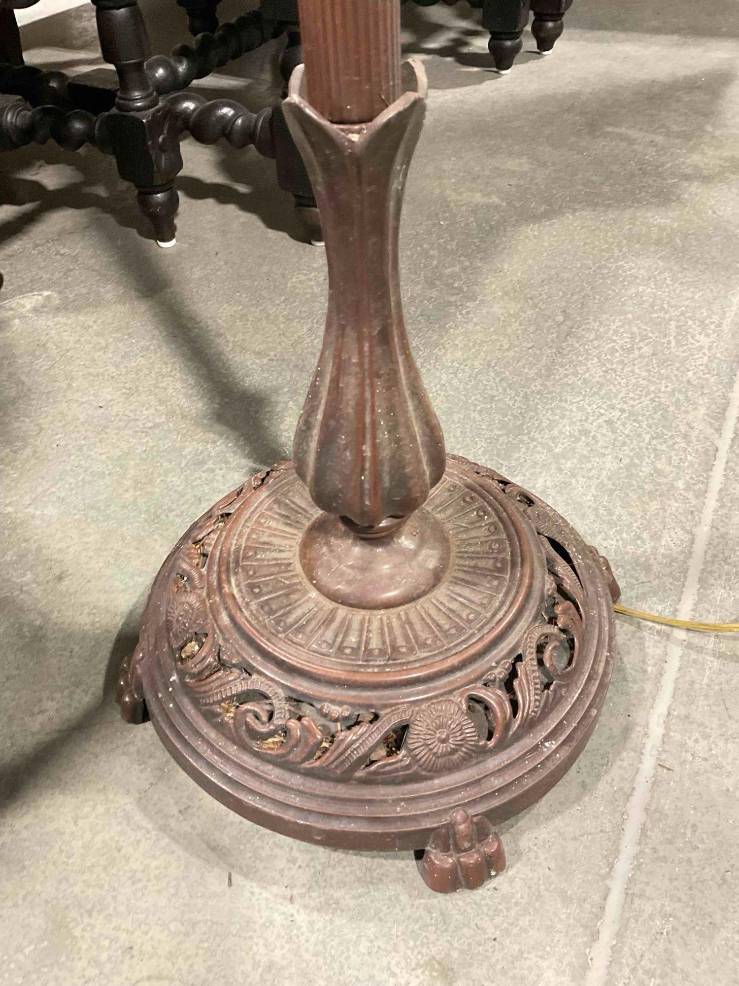 Vintage Metal Floor Lamp Stand w/ Floral Design & Nice Details. Untestable, As Is. See pics. - 4