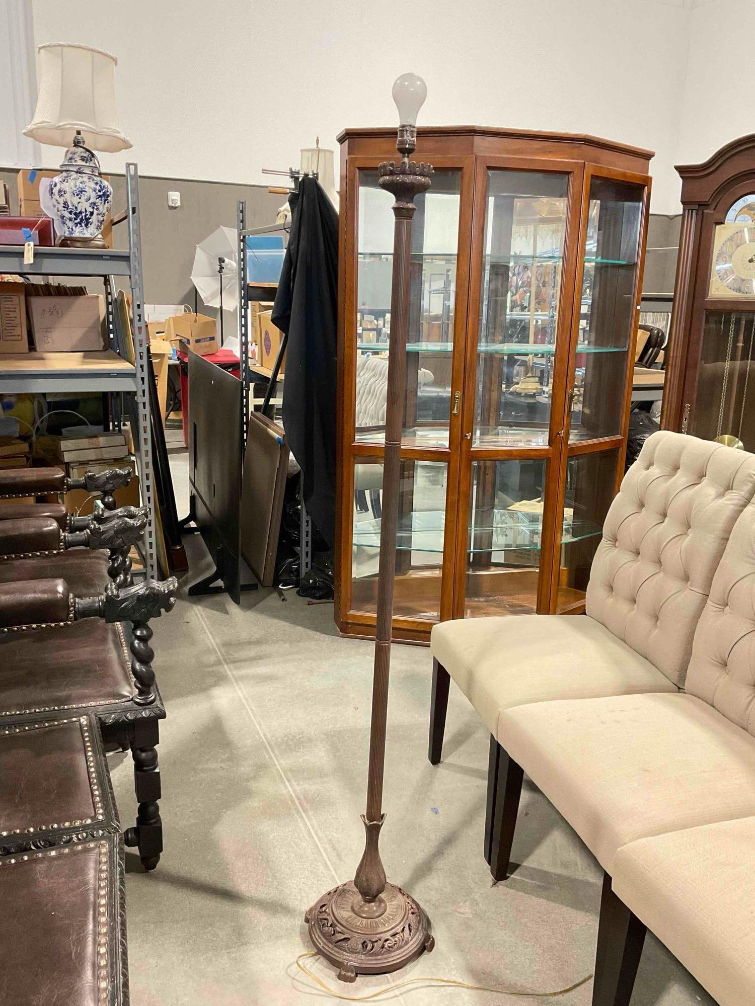 Vintage Metal Floor Lamp Stand w/ Floral Design & Nice Details. Untestable, As Is. See pics. - 6