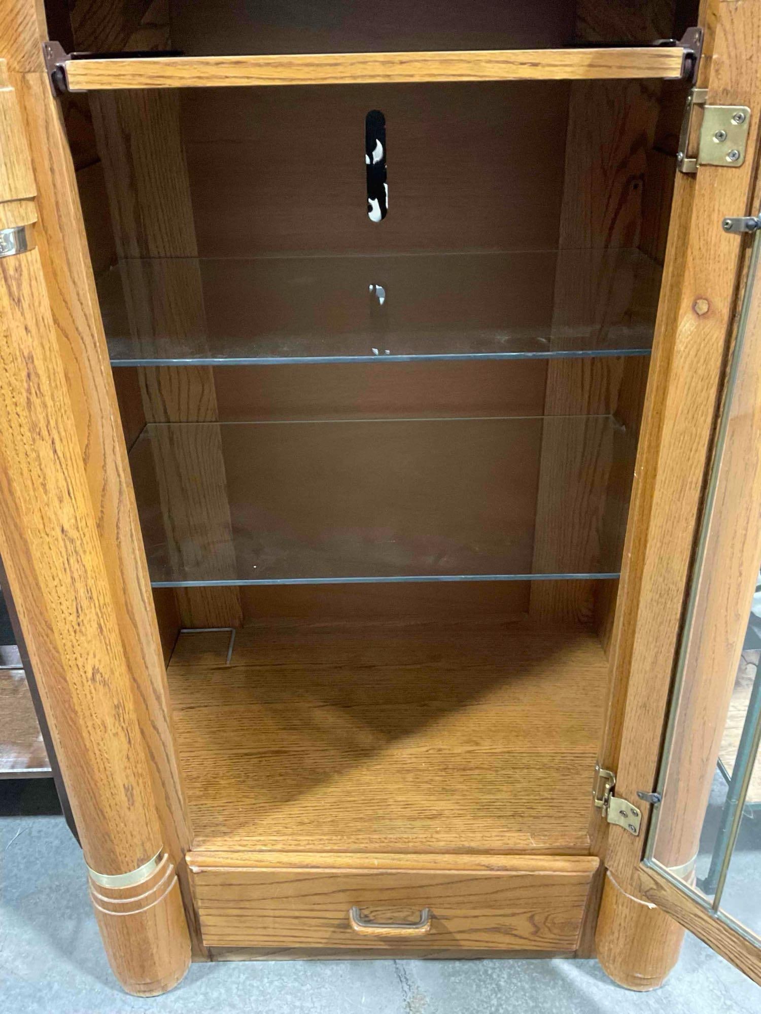 Vintage Jukebox Style Oak Wood Cabinet w/ Pull Out Shelf, 2x Glass Shelves & Drawer. See pics. - 5