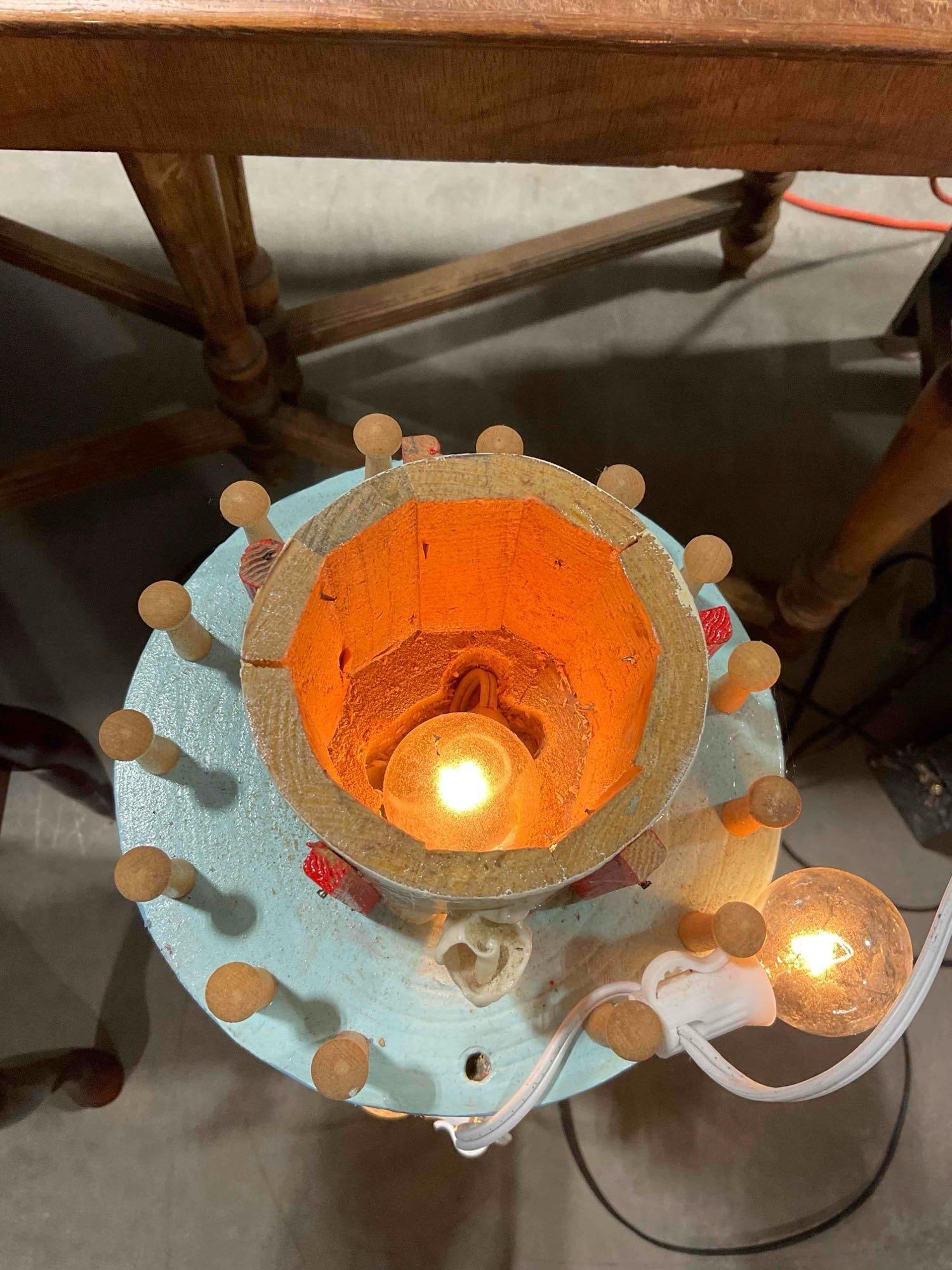 Custom Built Blue/White/Red Painted Wooden Lighthouse Yard Art w/ String of Lights. See pics. - 2