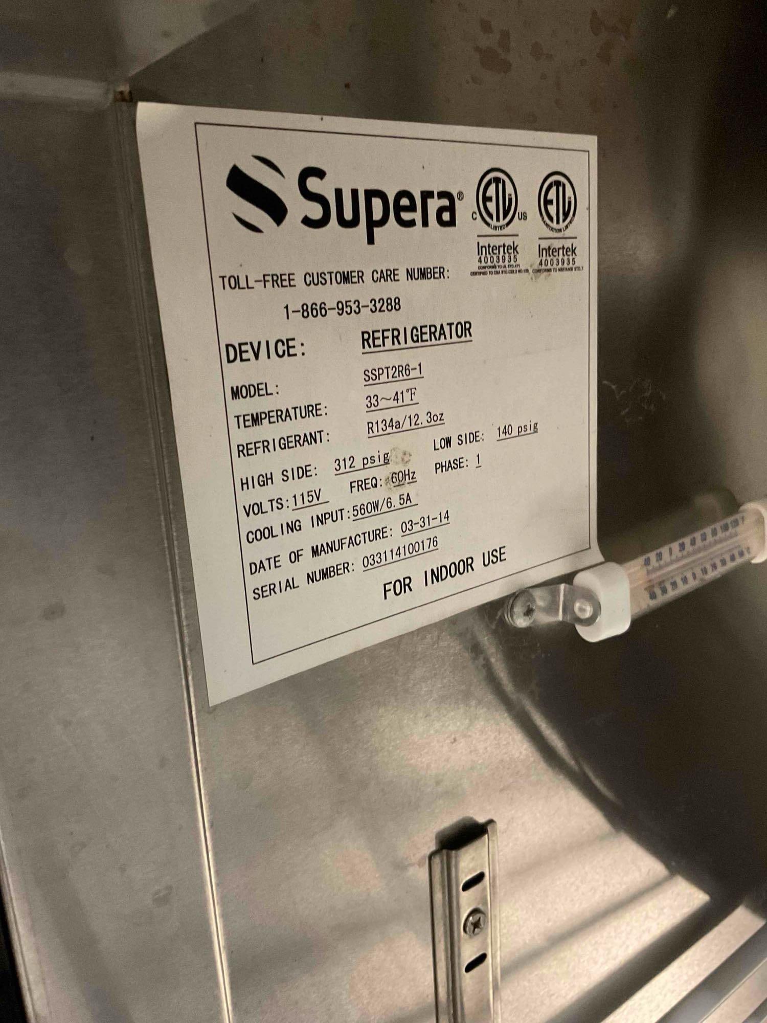 Supera Stainless Steel Refrigerated Sandwich Prep Station Model SSPT2R6-1. Tested, Runs. - 7