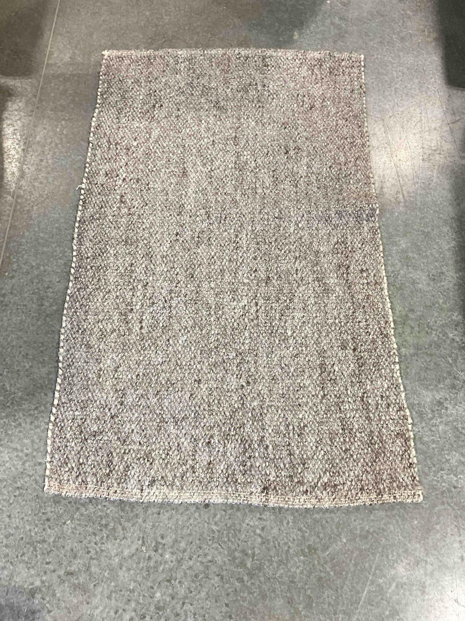Heathered Gray Wool Woven Throw Rug. Fair Condition. Measures 61" x 36" See pics.: Heathered Gray Wool Woven Throw Rug. Fair Condition. Measures 61" x 36" Piece has stains and wear indicative of age and use, otherwise looks to be in fair condition. DM-6190
