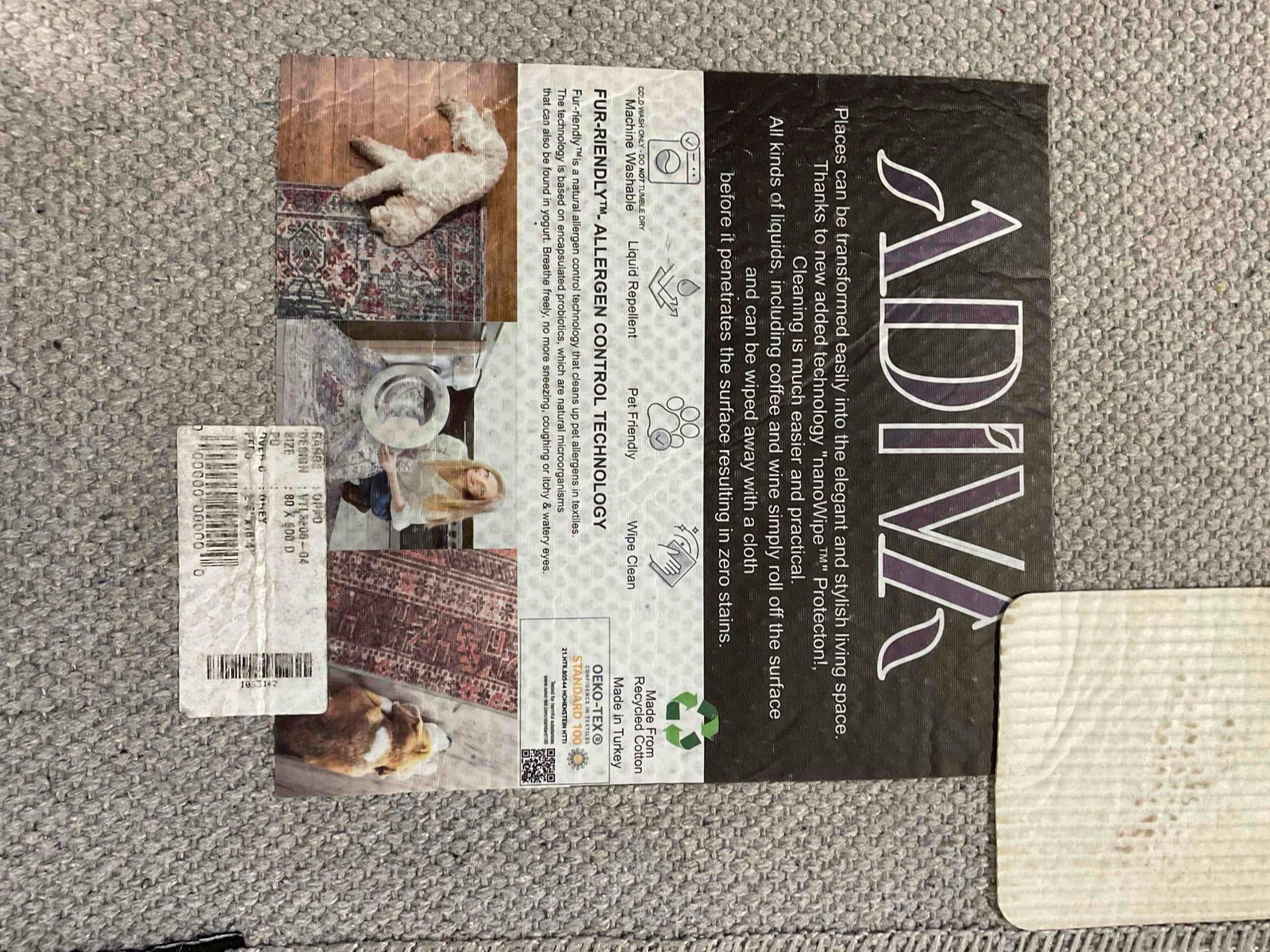 Adiva Heathered Gray Synthetic Pile Hallway Runner Rug w/ Medallion Pattern & Slip Guard. - 5