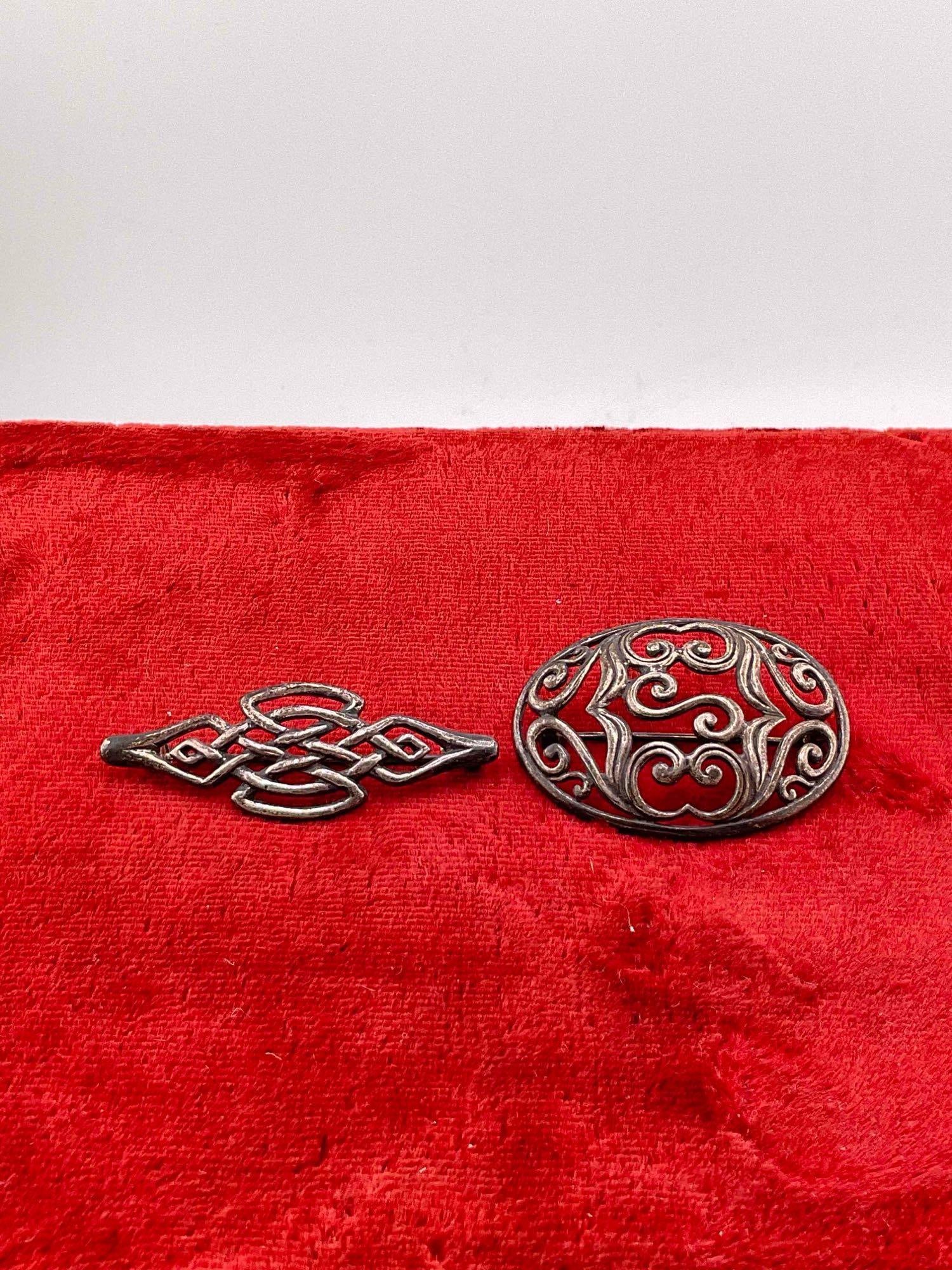 Pair of Vintage Victorian Style Sterling Silver Brooches, both marked. See pics - 2