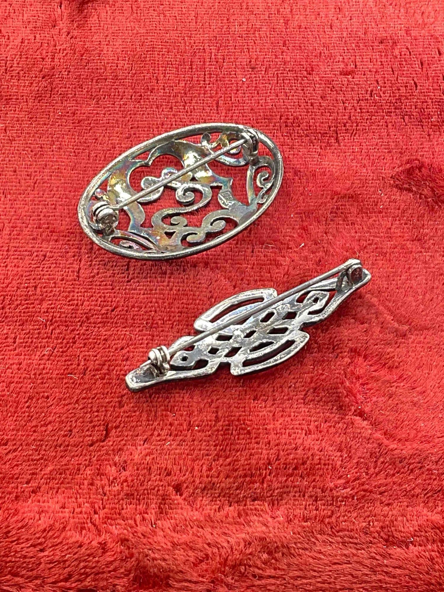 Pair of Vintage Victorian Style Sterling Silver Brooches, both marked. See pics - 4
