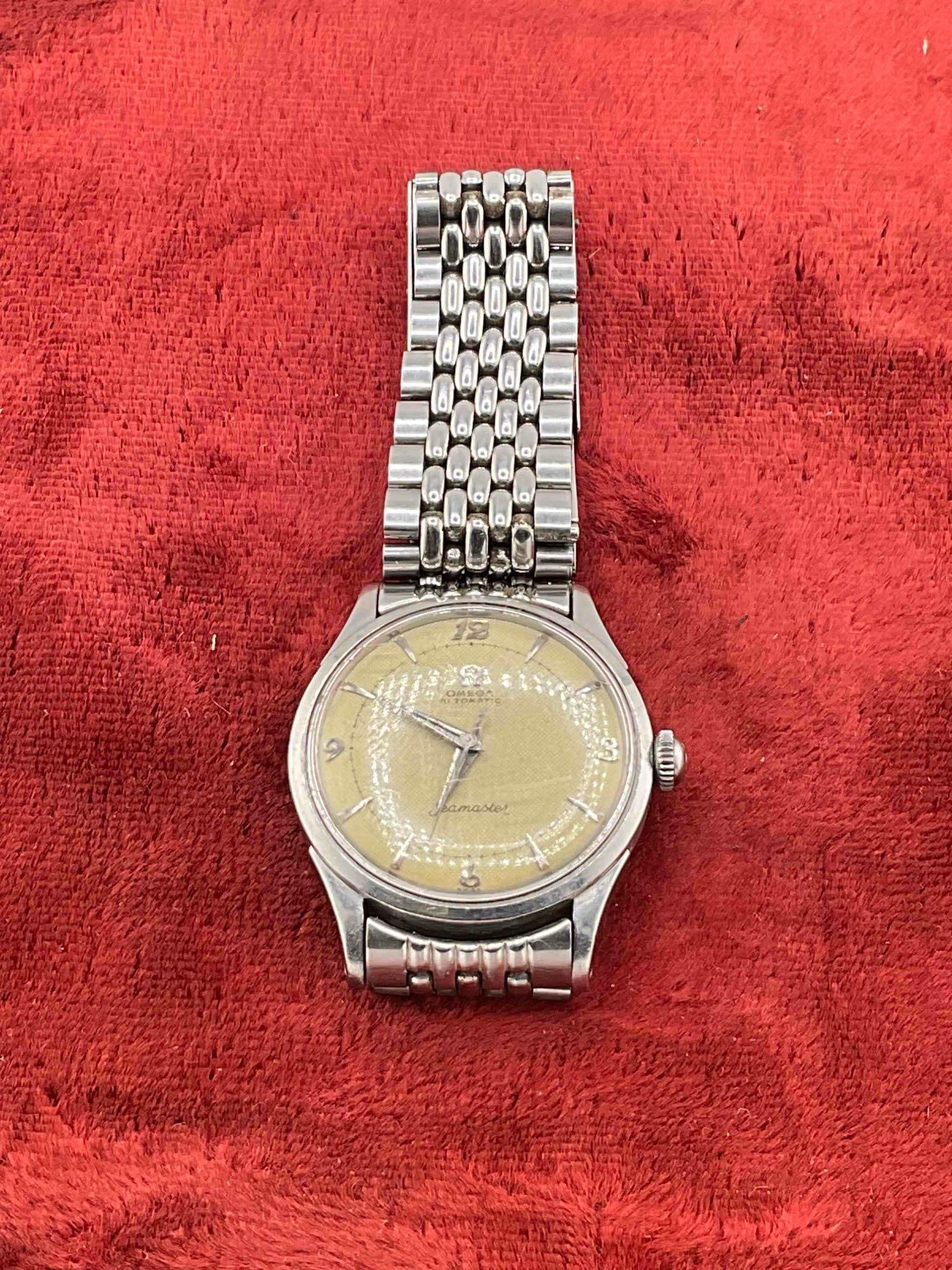 Vintage circa 1950's Omega Seamaster Bumper? Men's Watch w/ stainless steel case & band. see pics - 4