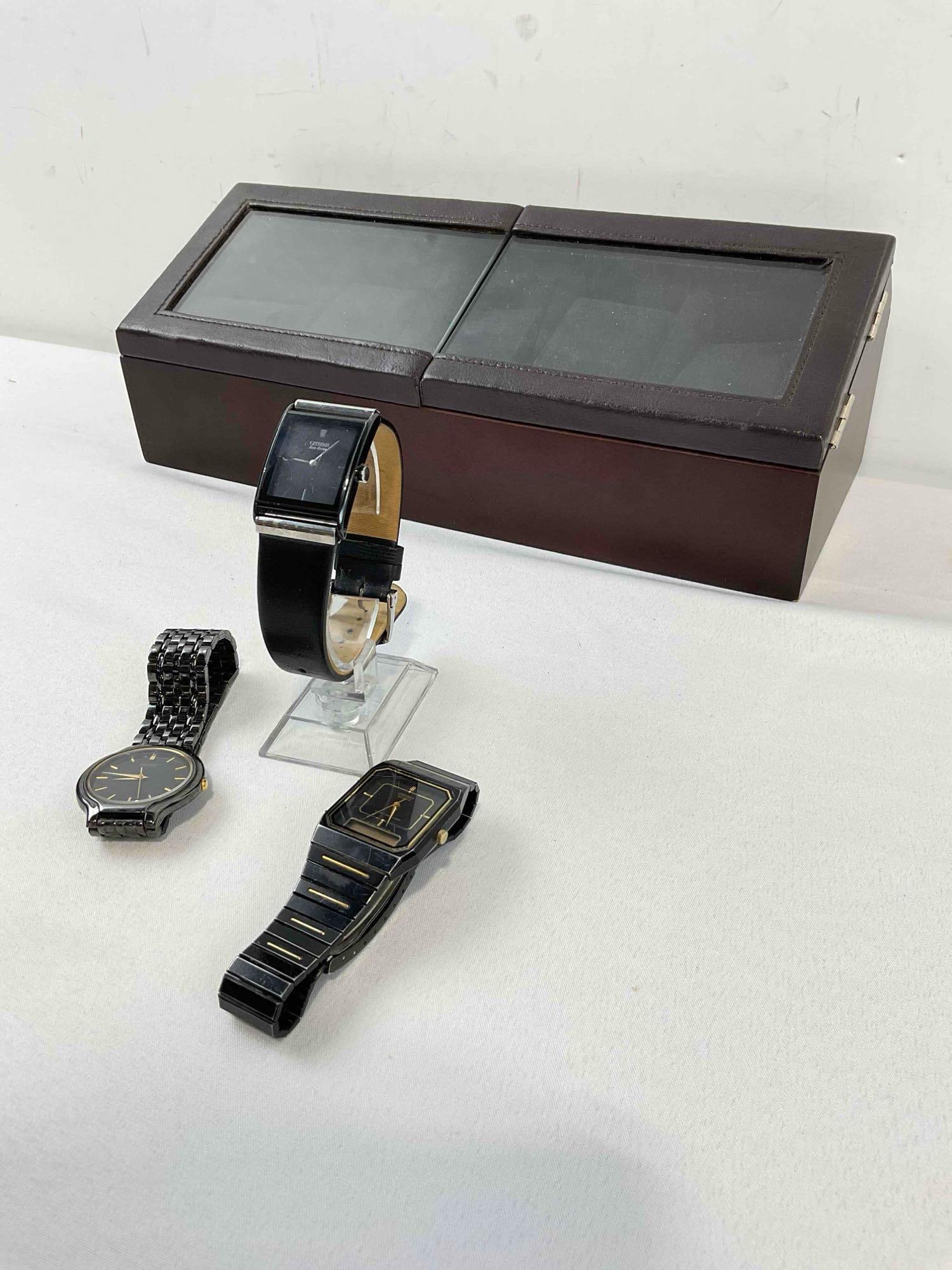 Handsome men's wooden watch case with Seiko Analog, Citizen Eco-Drive, Seiko V701-1K20 - 5