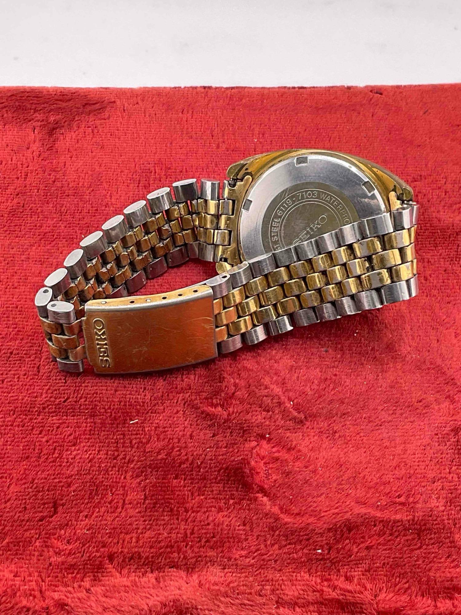 Men's Vintage Gold toned 1970's Seiko 5 Automatic 21 Jewel Date & time mens wrist watch 6119-7103 - 5