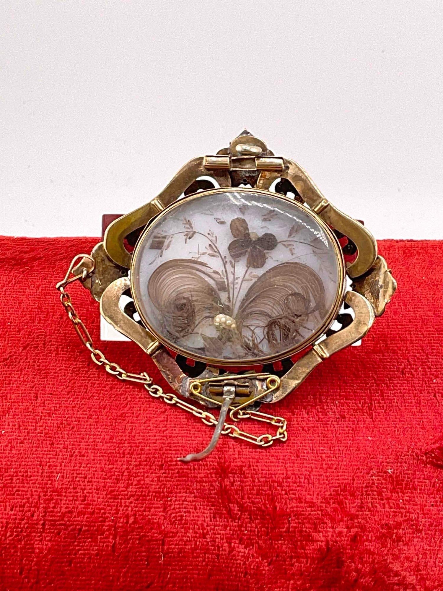 Antique Victorian Mid to Late 1800's 10K Dual gold Cameo, Mourning Locket w/ Butterfly Designed H... - 3