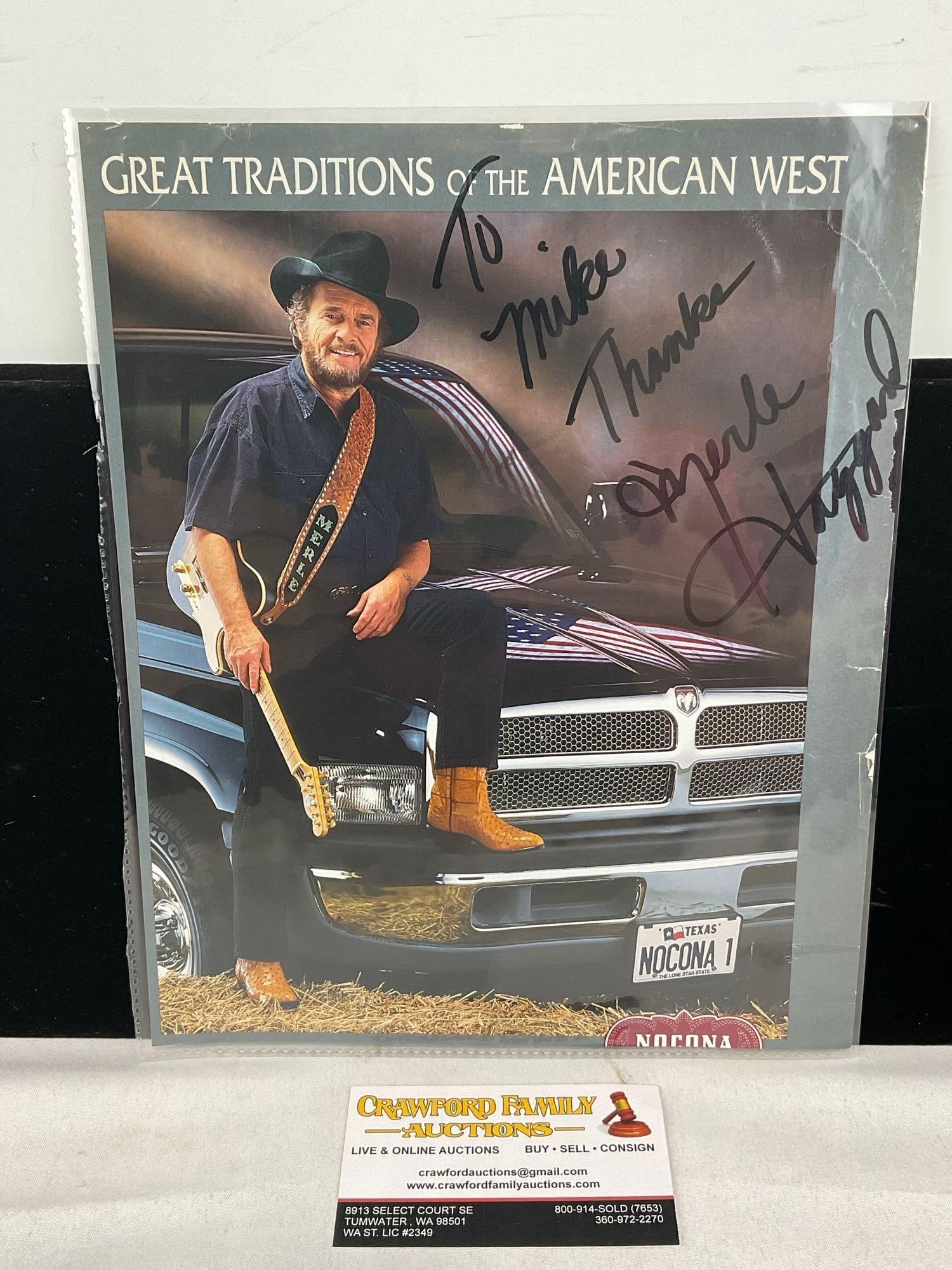 Signed Photograph of Merle Haggard, Country Musician, Great Traditions of the American West, 10x8: This from the collection of the late owner of a Collection Store. Appears to be in good shape. The piece measures approx 11h x 9w x 2d inches. See pics. E-6220