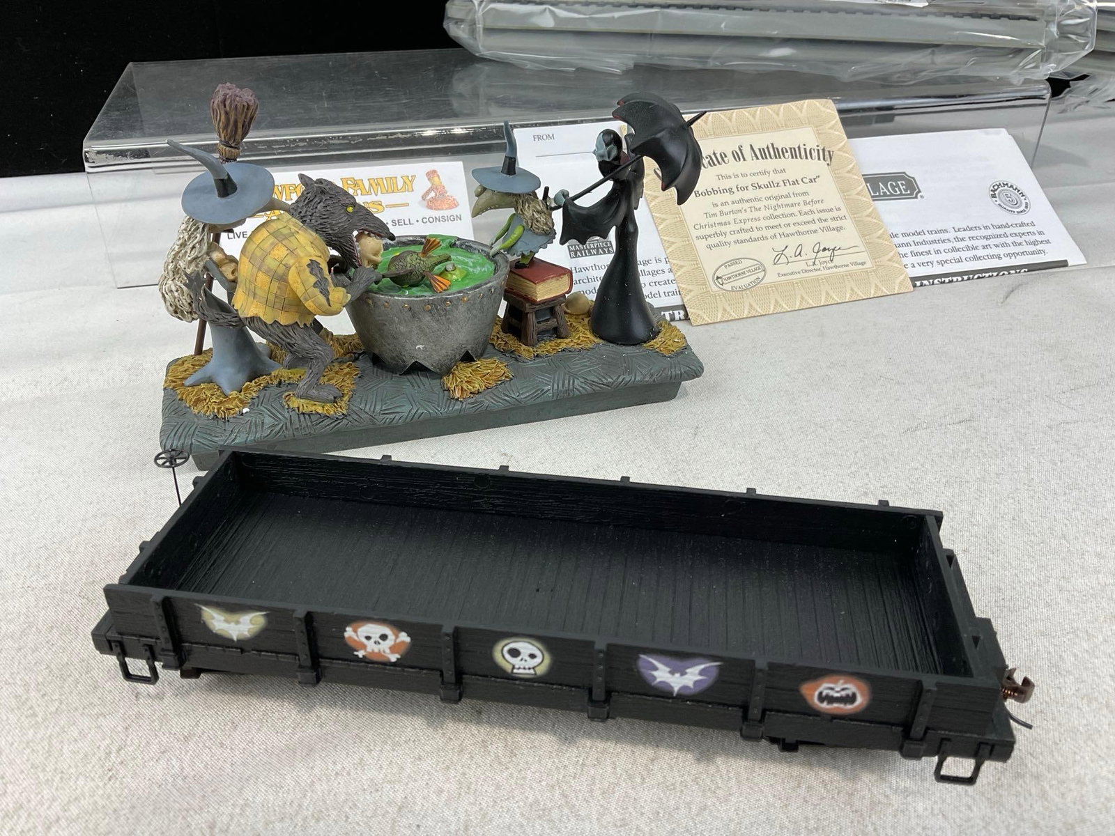 Hawthorne Village Nightmare Before Christmas Train Flat Car, Bobbing for Skullz, 4th Issue, w/COA - 3